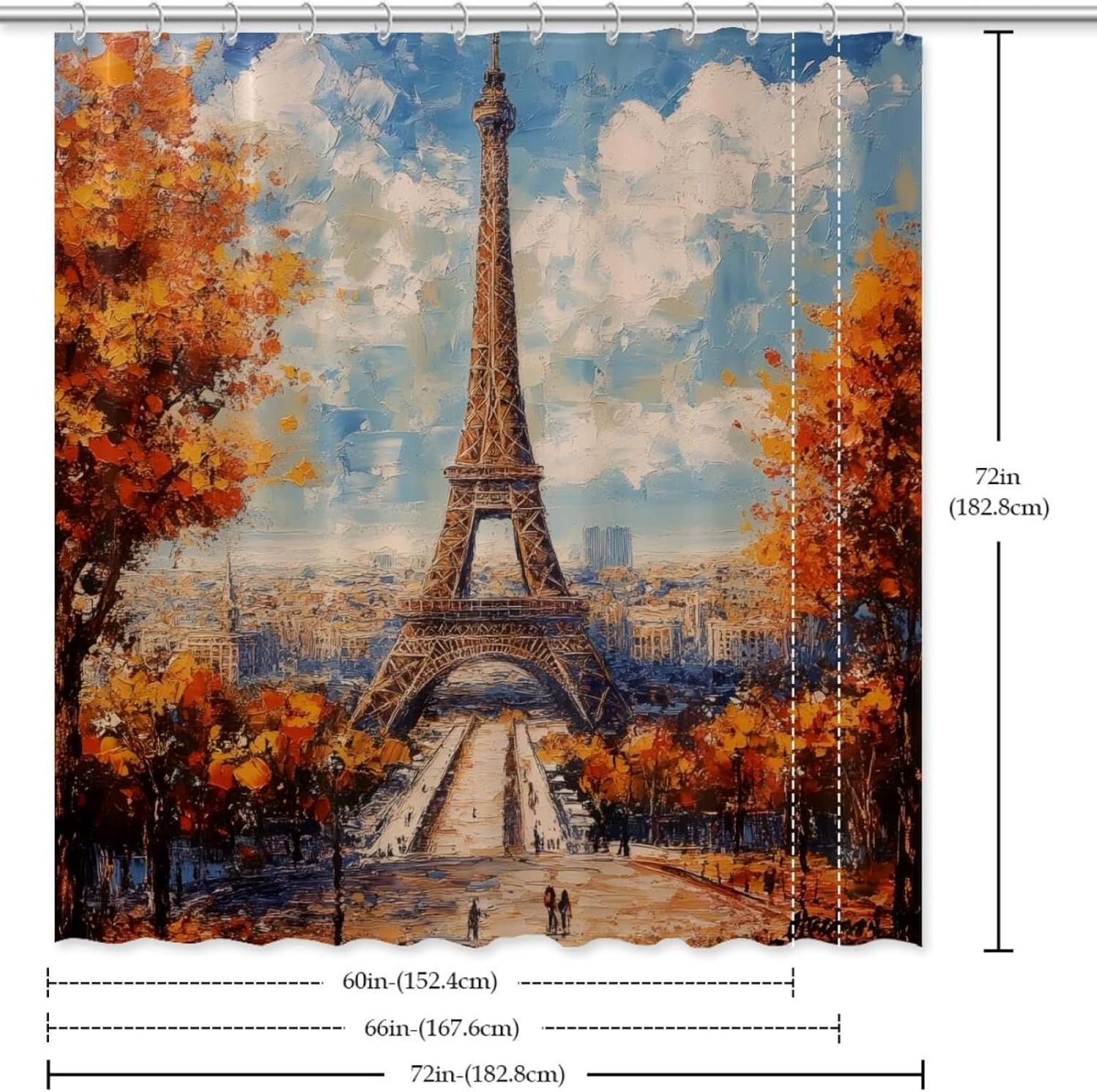 VAPOKF Oil Painting Tower Maple Trees Shower Curtain