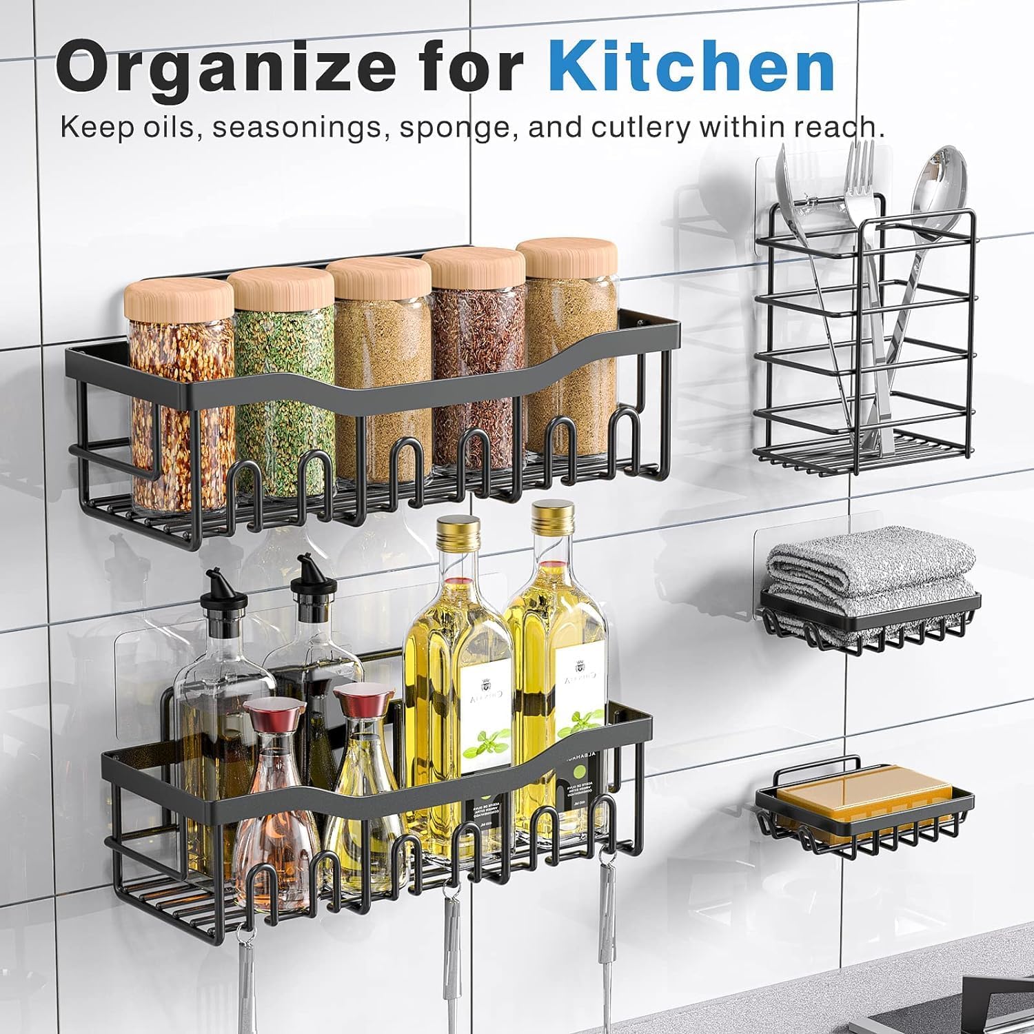5pc Adhesive Shower Caddy Shelves with Soap Dish Holder
