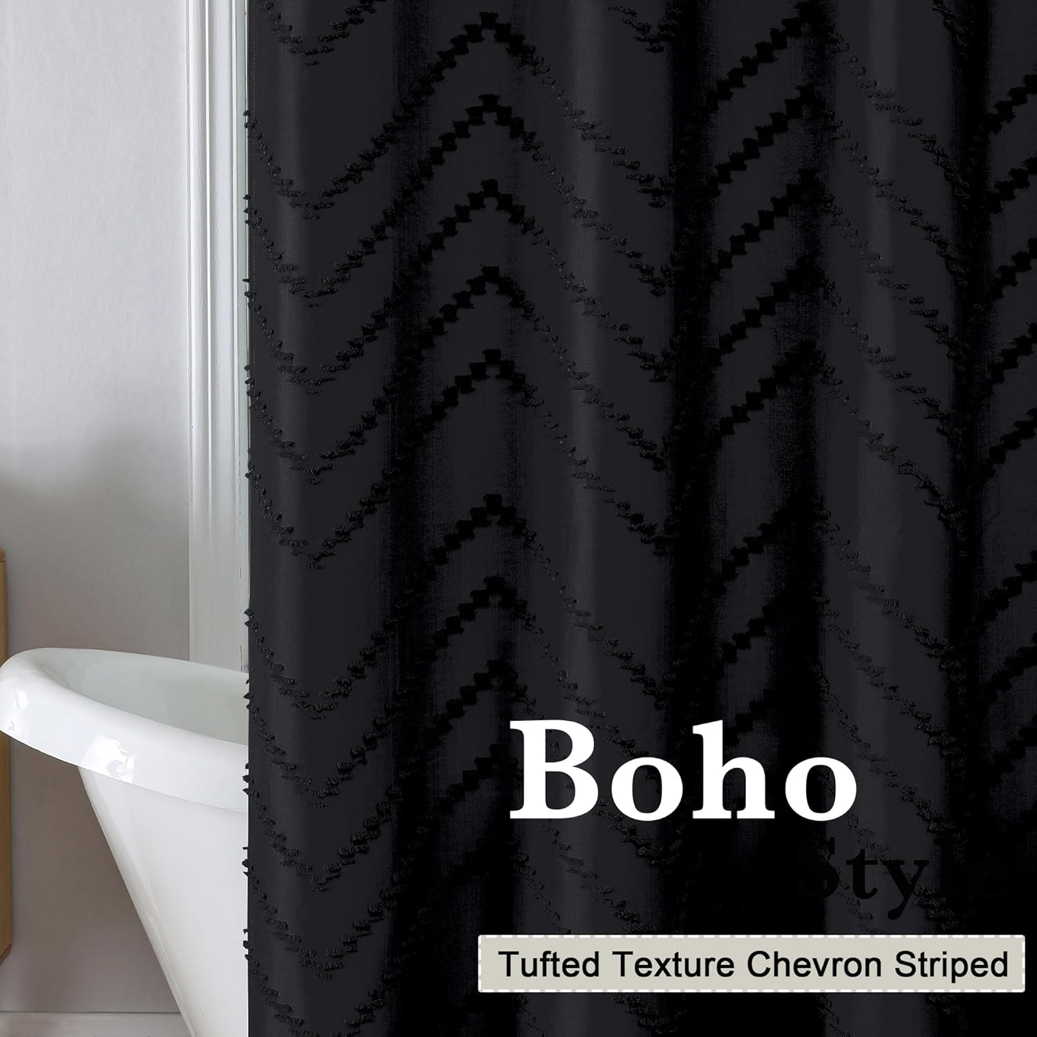 Chevron Extra Long Black Boho Shower Curtain 72x96