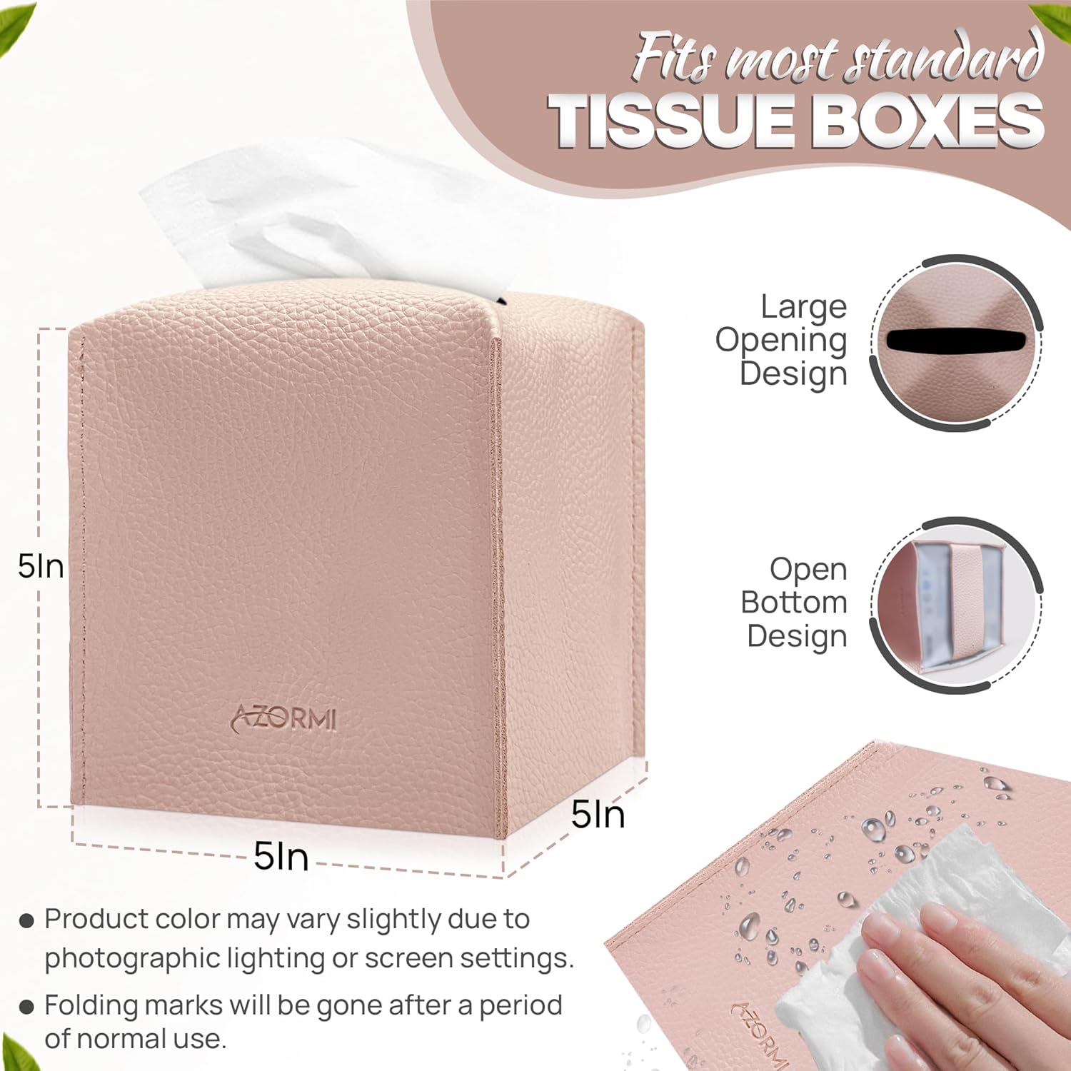 AZORMI Tissue Box Cover Holder Light Pink 1