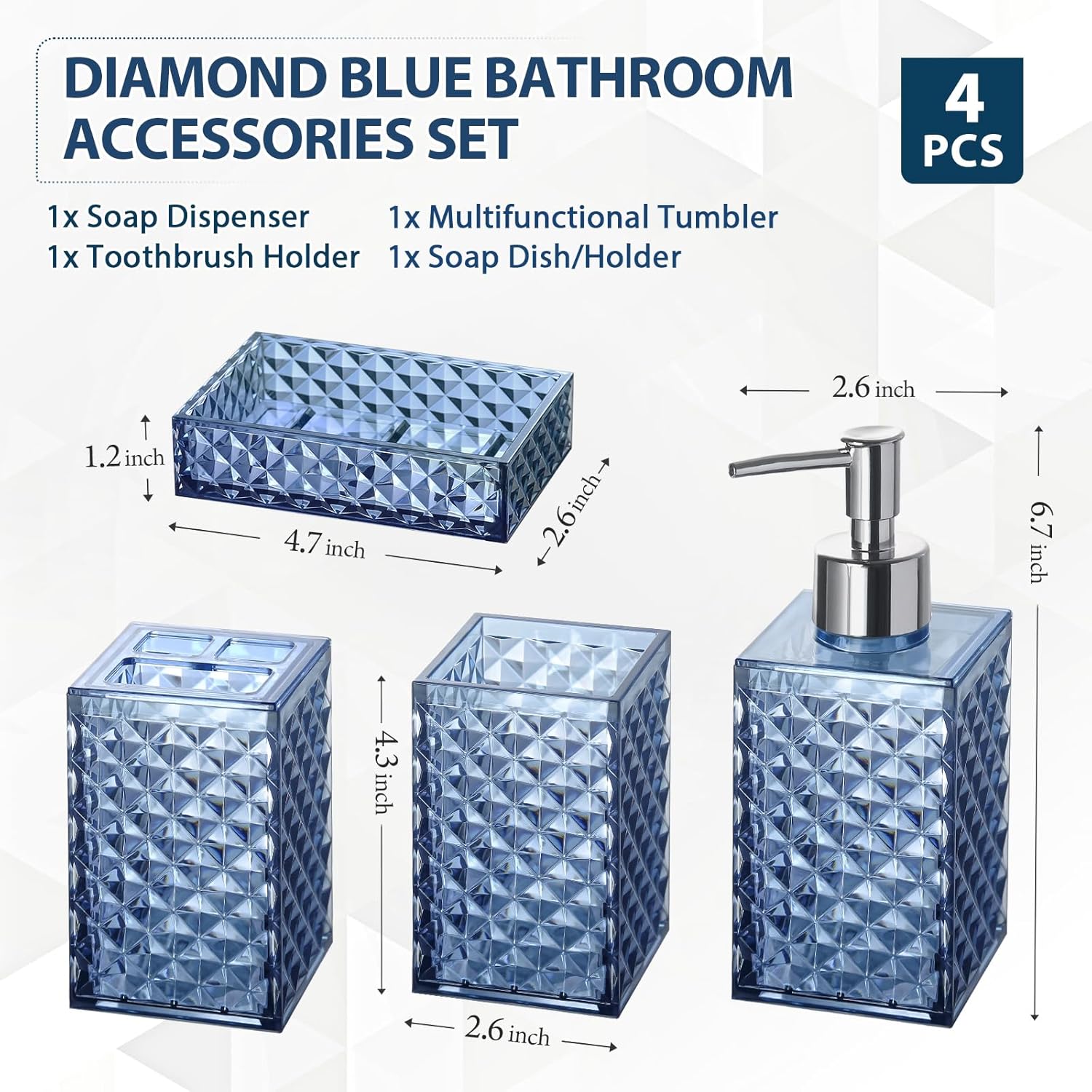 4 Pack Blue Acrylic Bathroom Accessories Set