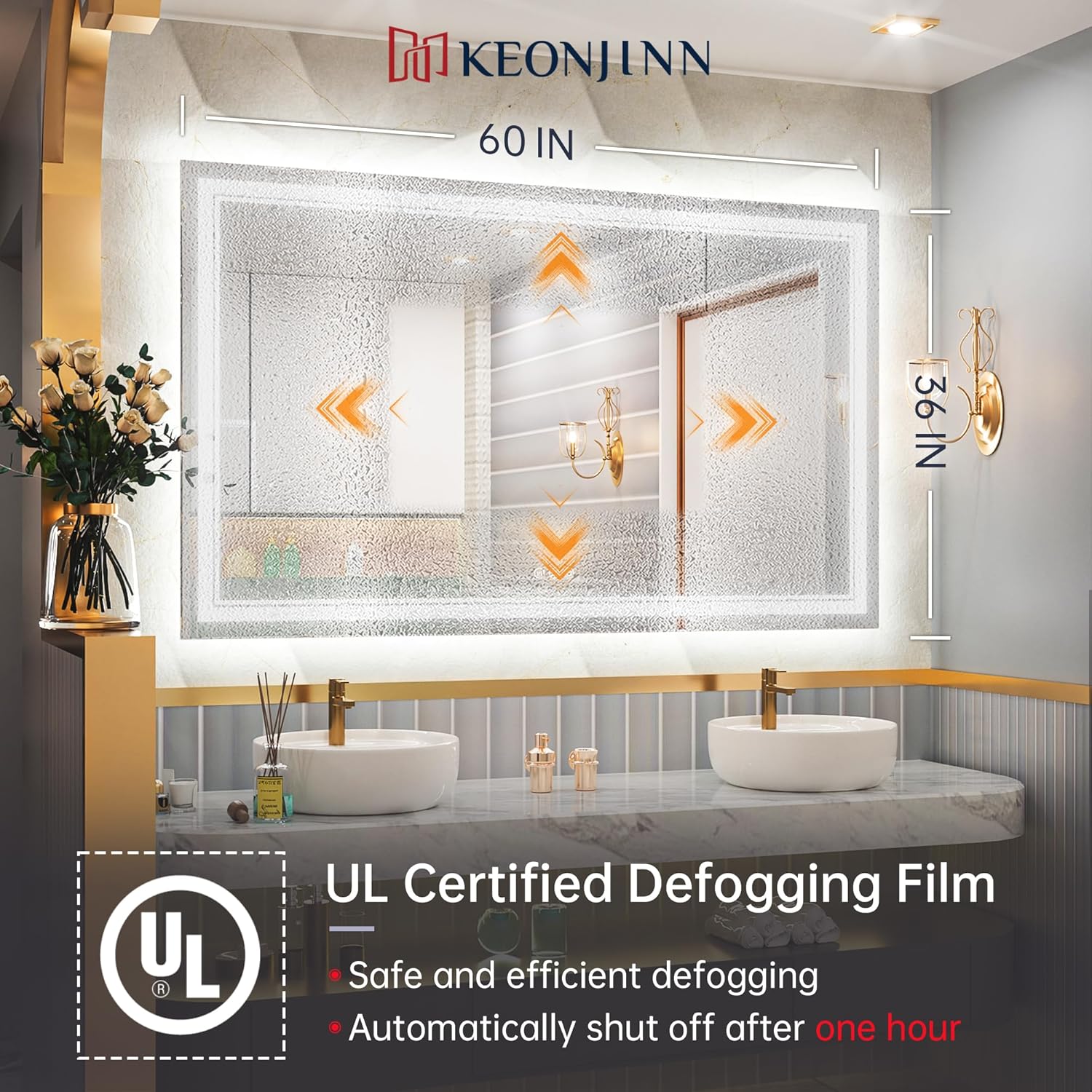Keonjinn 60 x 36 LED Bathroom Mirror with Frontlit and Backlit