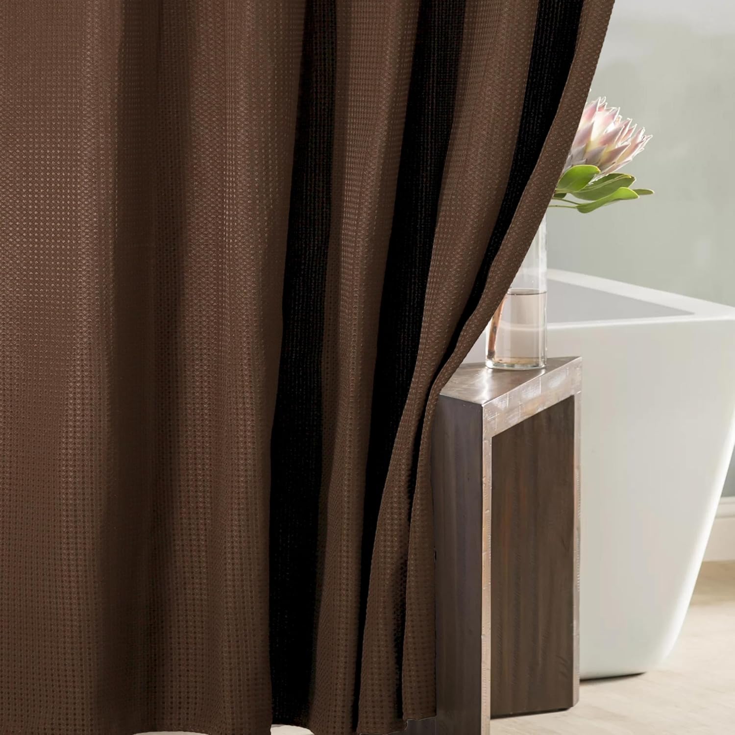 Popkozzi Brown Waffle Weave Shower Curtain 72x72