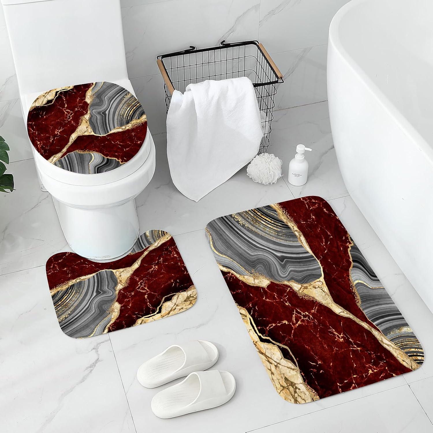 Gibelle 4 Pcs Marble Shower Curtain Set