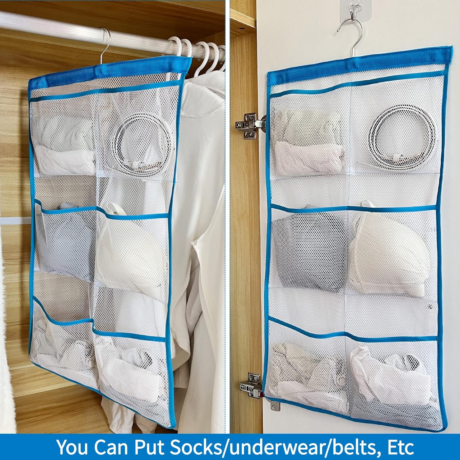 6 Storage Pockets Hanging Mesh Shower Caddy Blue 1