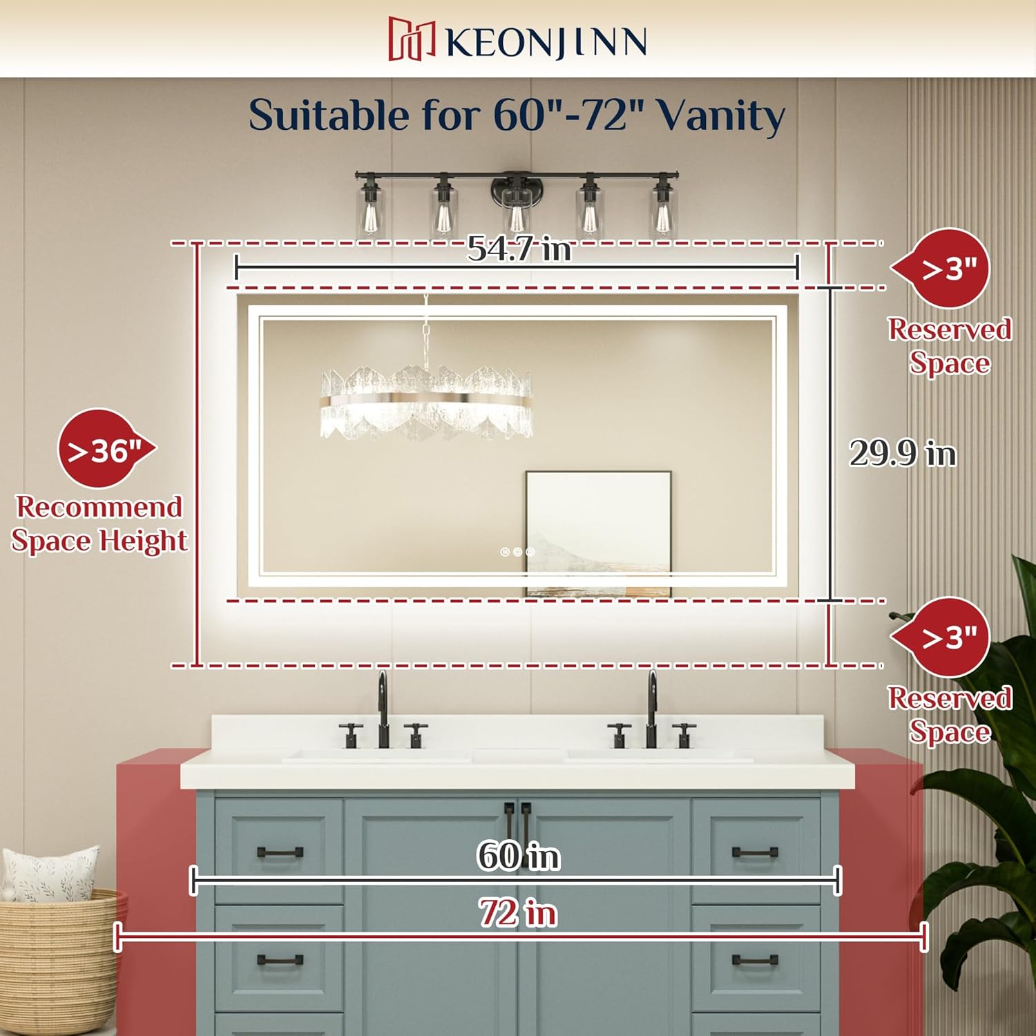 Keonjinn 55x30 LED Mirror with Frontlit and Backlit