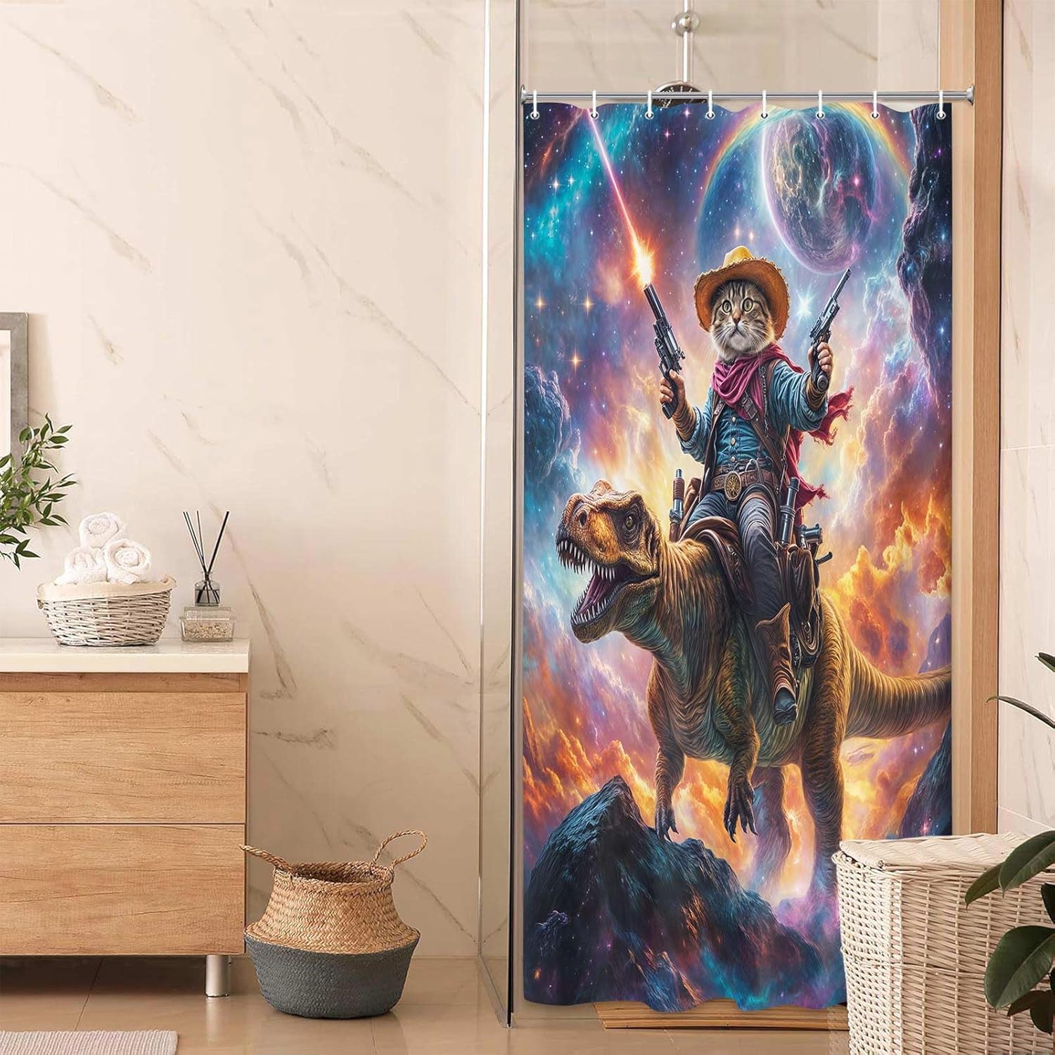 Cute Kids Unicorn Dinosaur Shower Curtain Set
