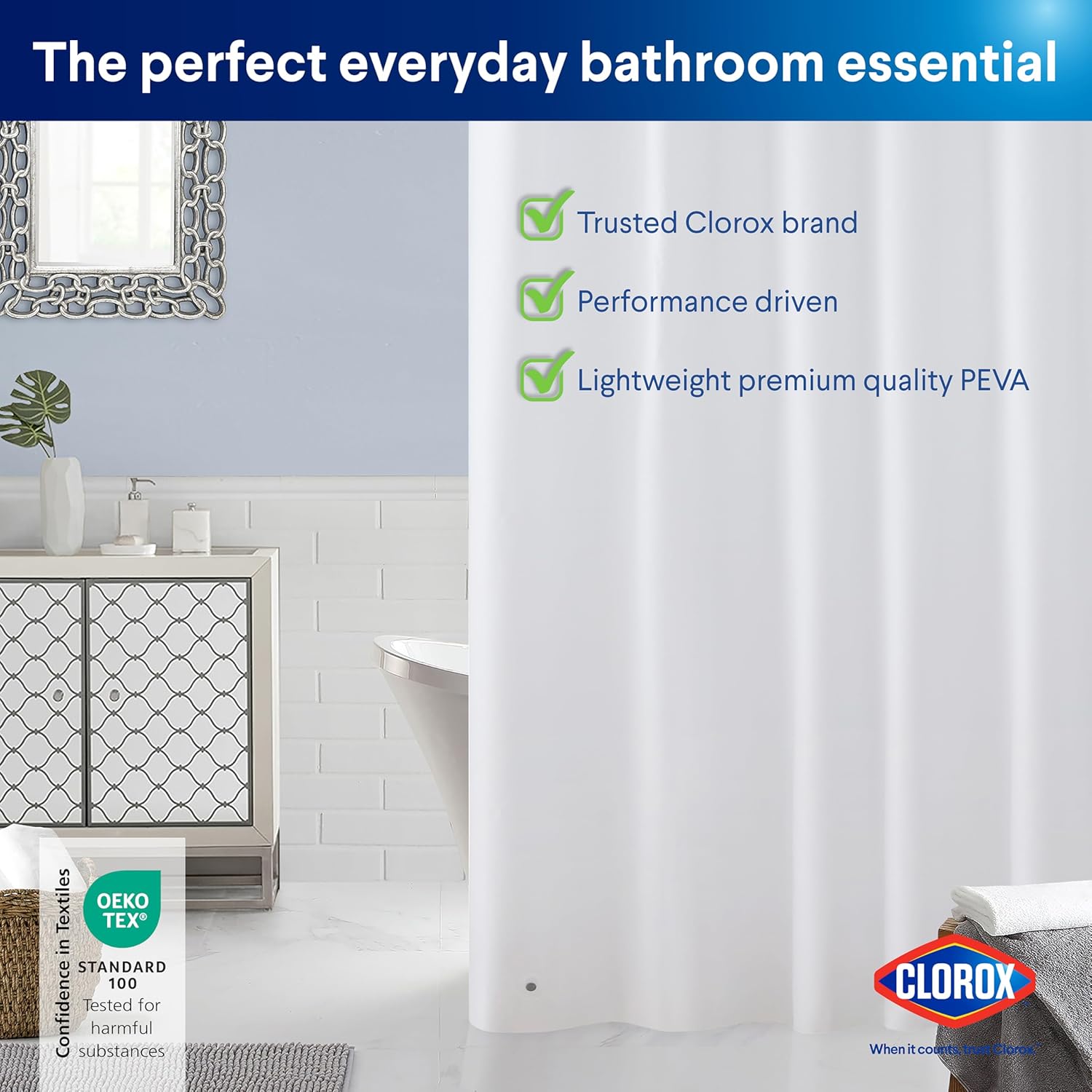 Clorox Premium White Shower Curtain Liner 70x72
