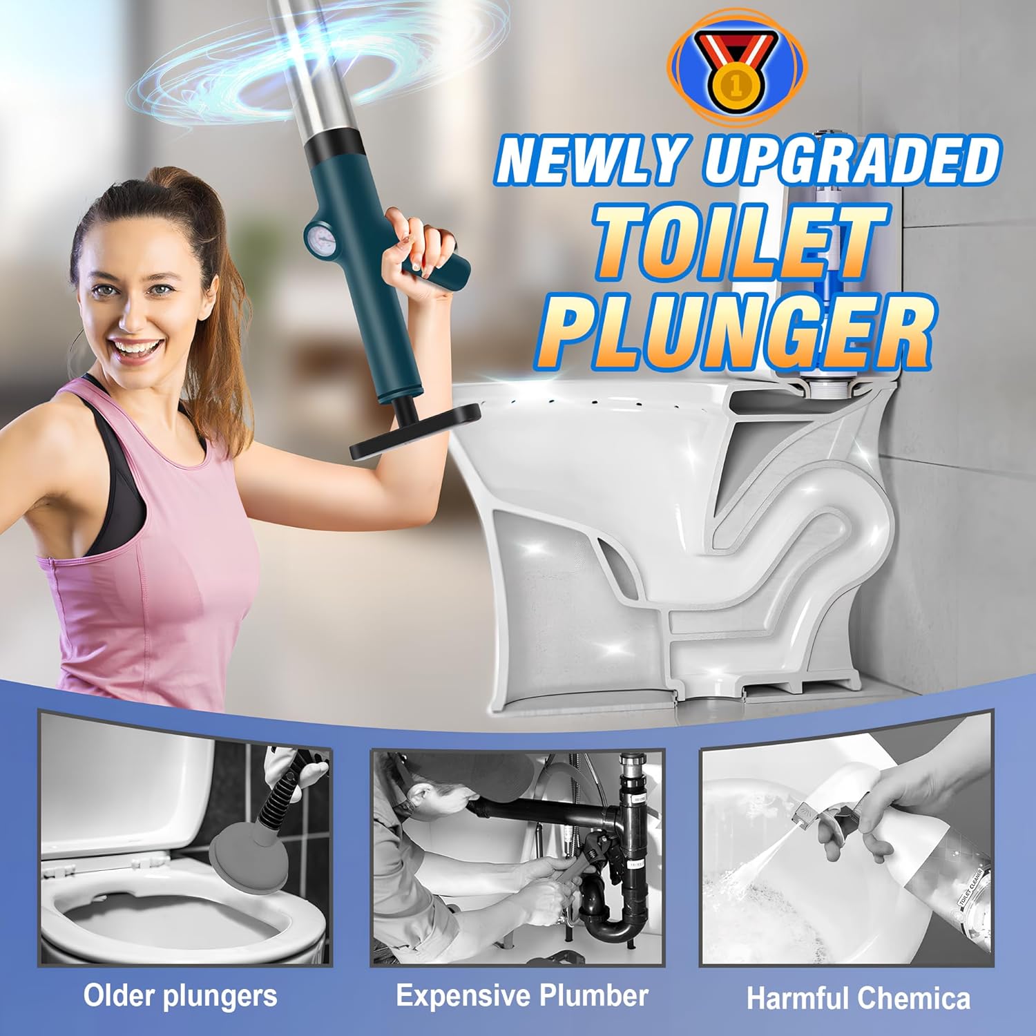 WEIDUOMALY Heavy Duty Toilet Plunger with Pressure Gauge
