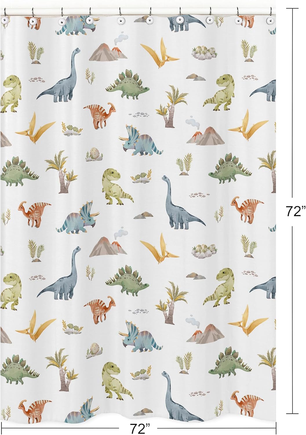 Sweet Jojo Designs Watercolor Dinosaur Fabric Shower Curtain