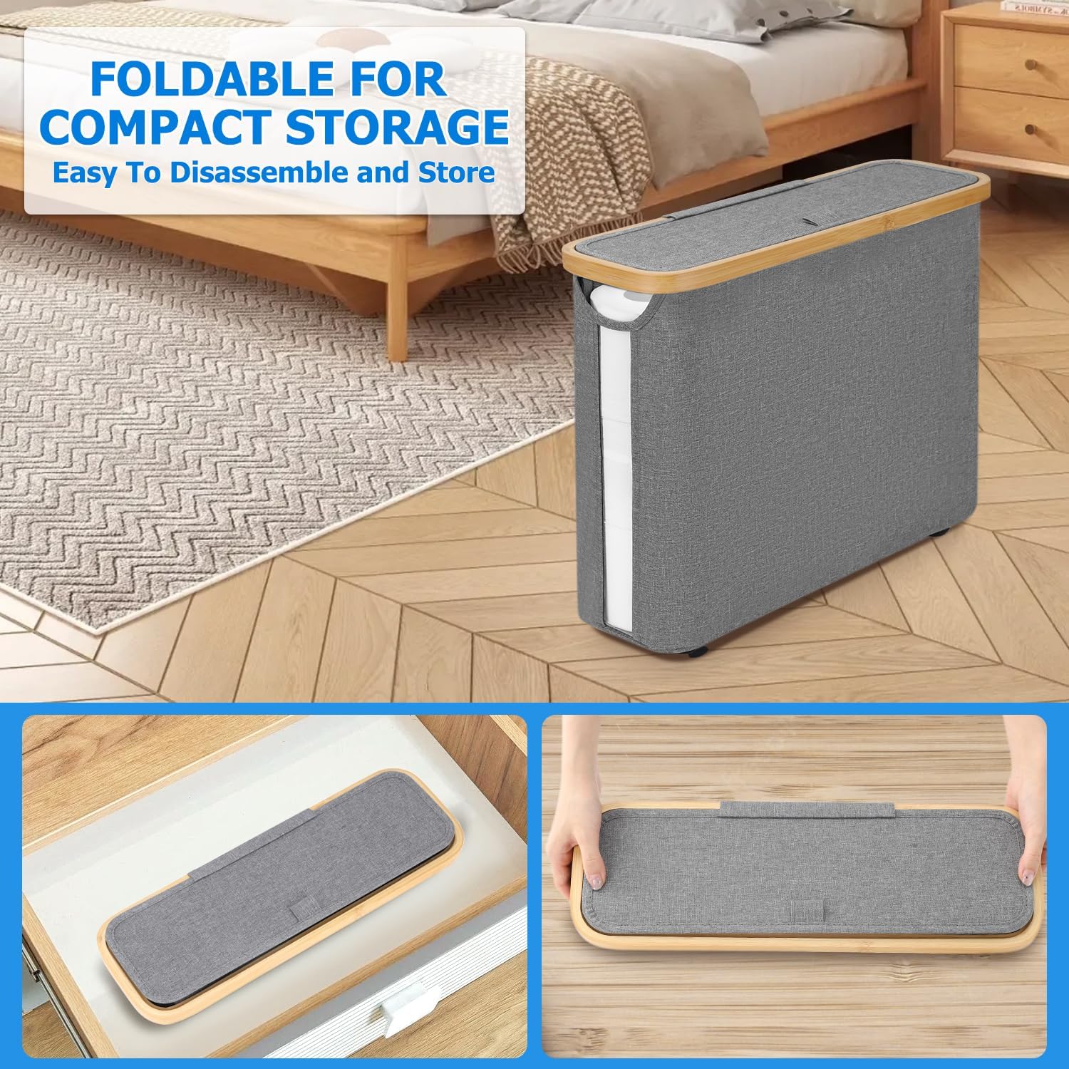 TACGEA Toilet Paper Storage Basket with Lid Gray