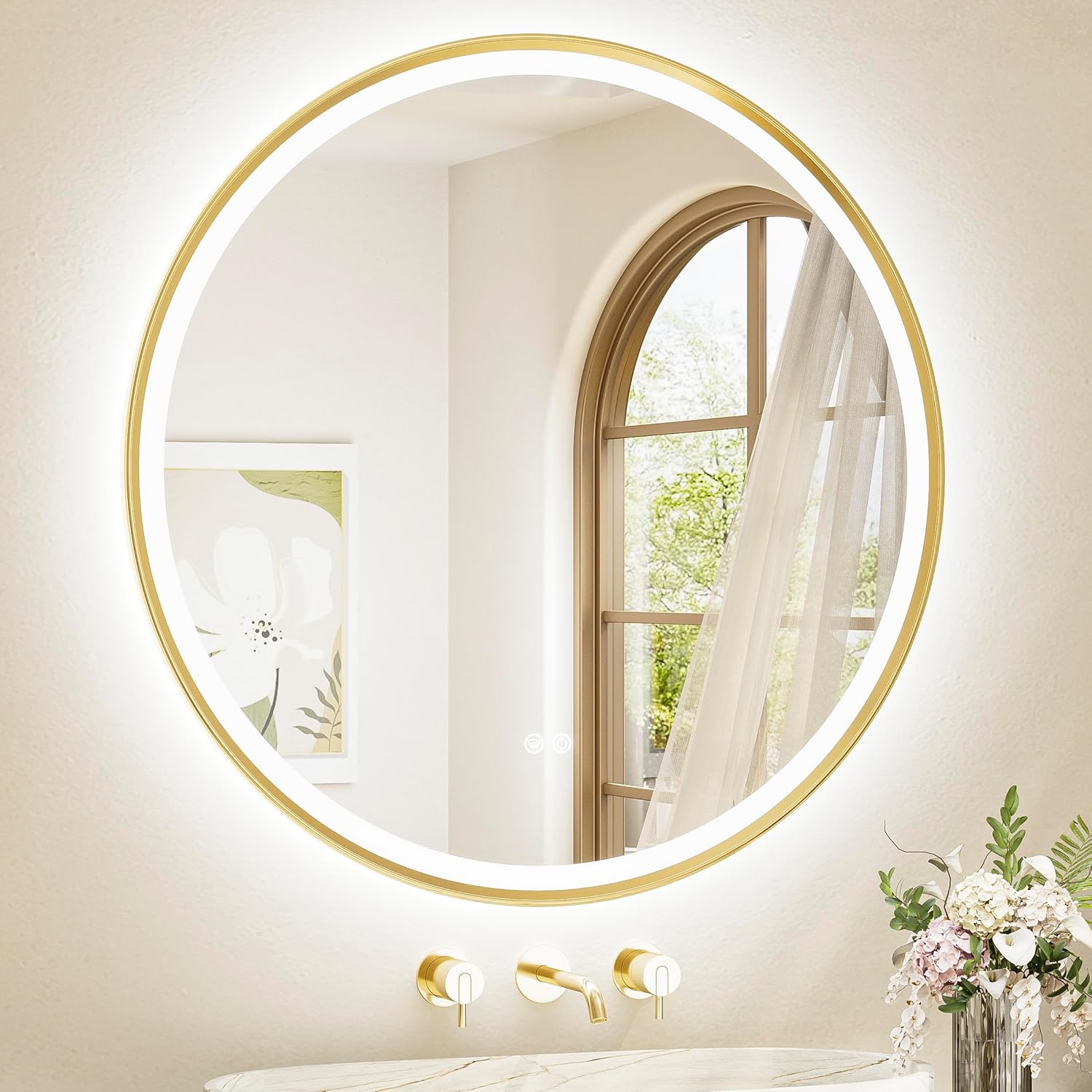 TETOTE 36 Inch Gold Round LED Mirror with Lights and Dimming