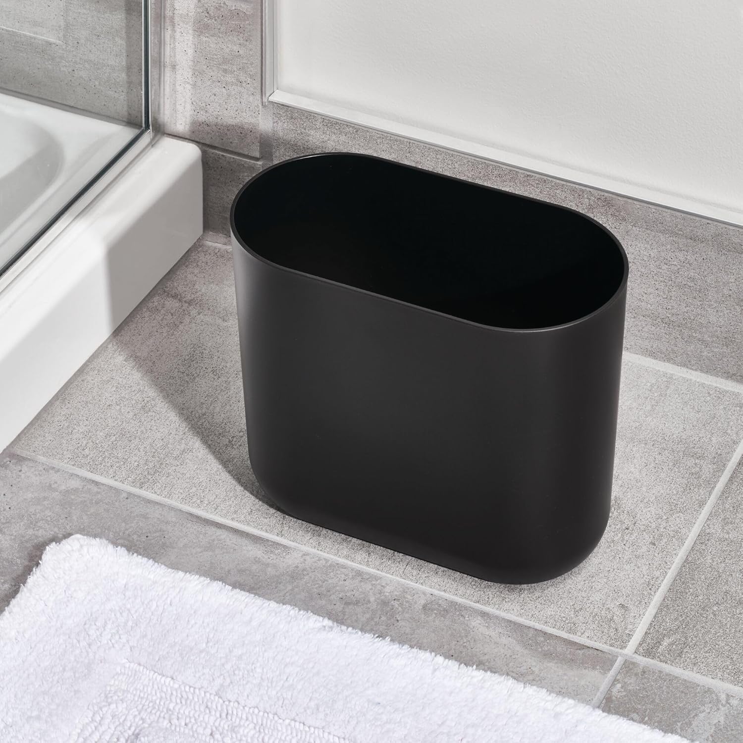 InterDesign Slim Oval Plastic Trash Can Matte Black