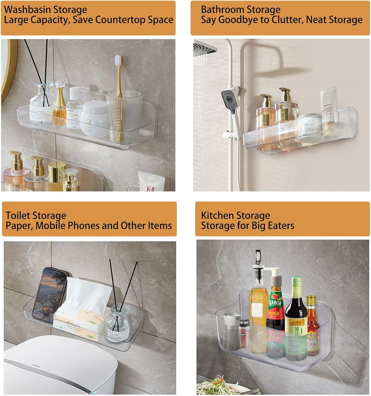Jokvaex 2 Pack Shower Caddy Shelf with Clear Plastic Storage