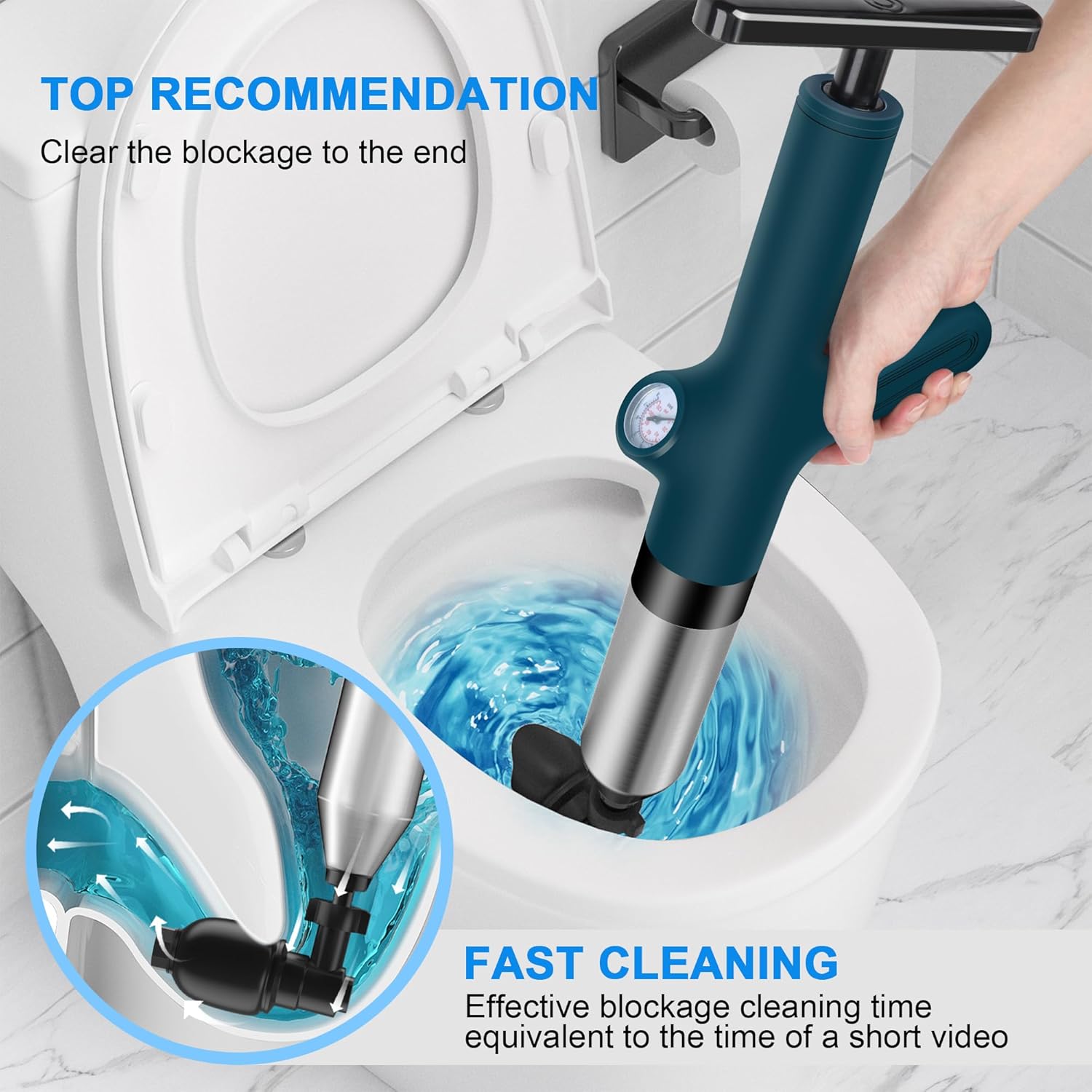 WEIDUOMALY Heavy Duty Toilet Plunger with Pressure Gauge