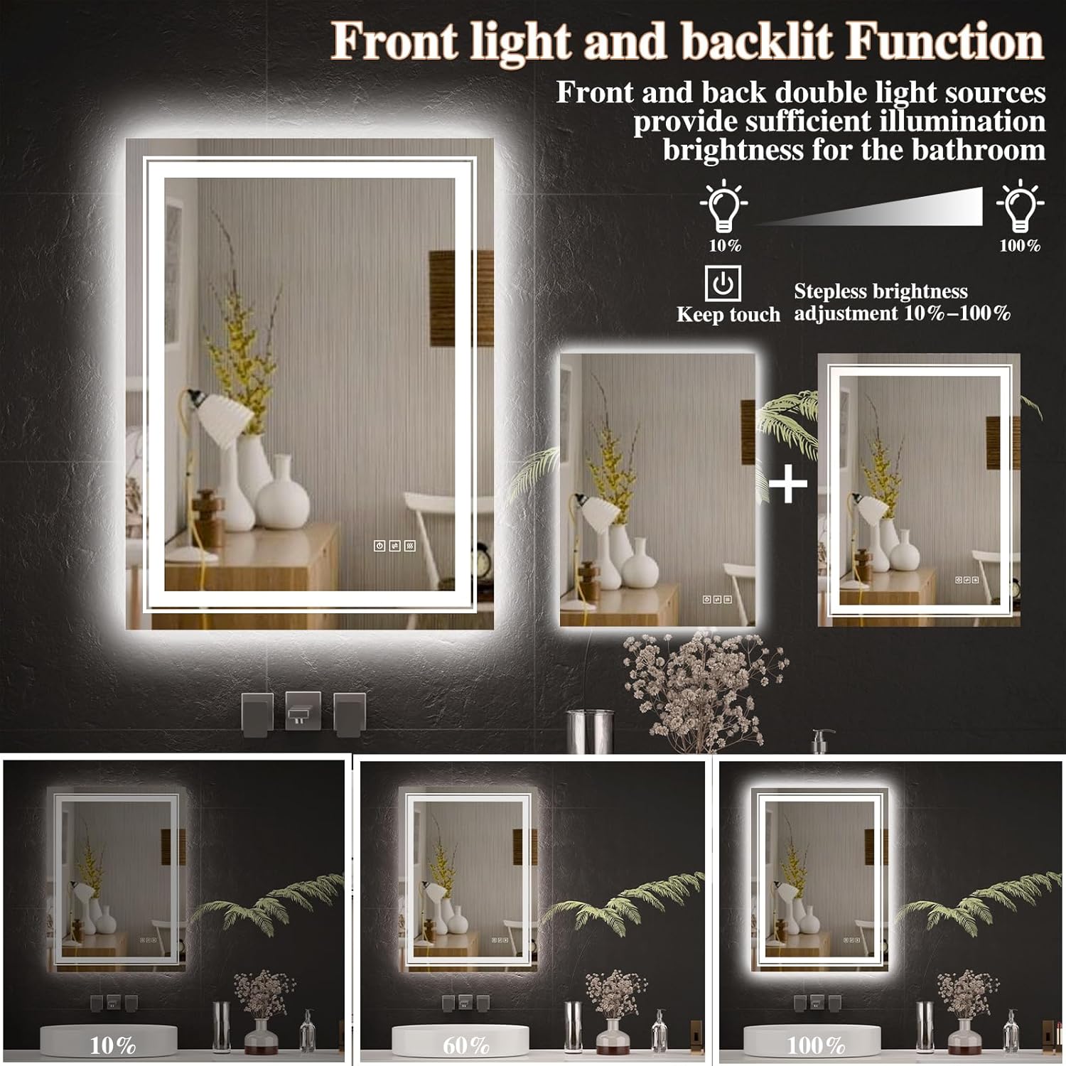 TOTOUS 24x32 LED Mirror with Front and Backlit Light