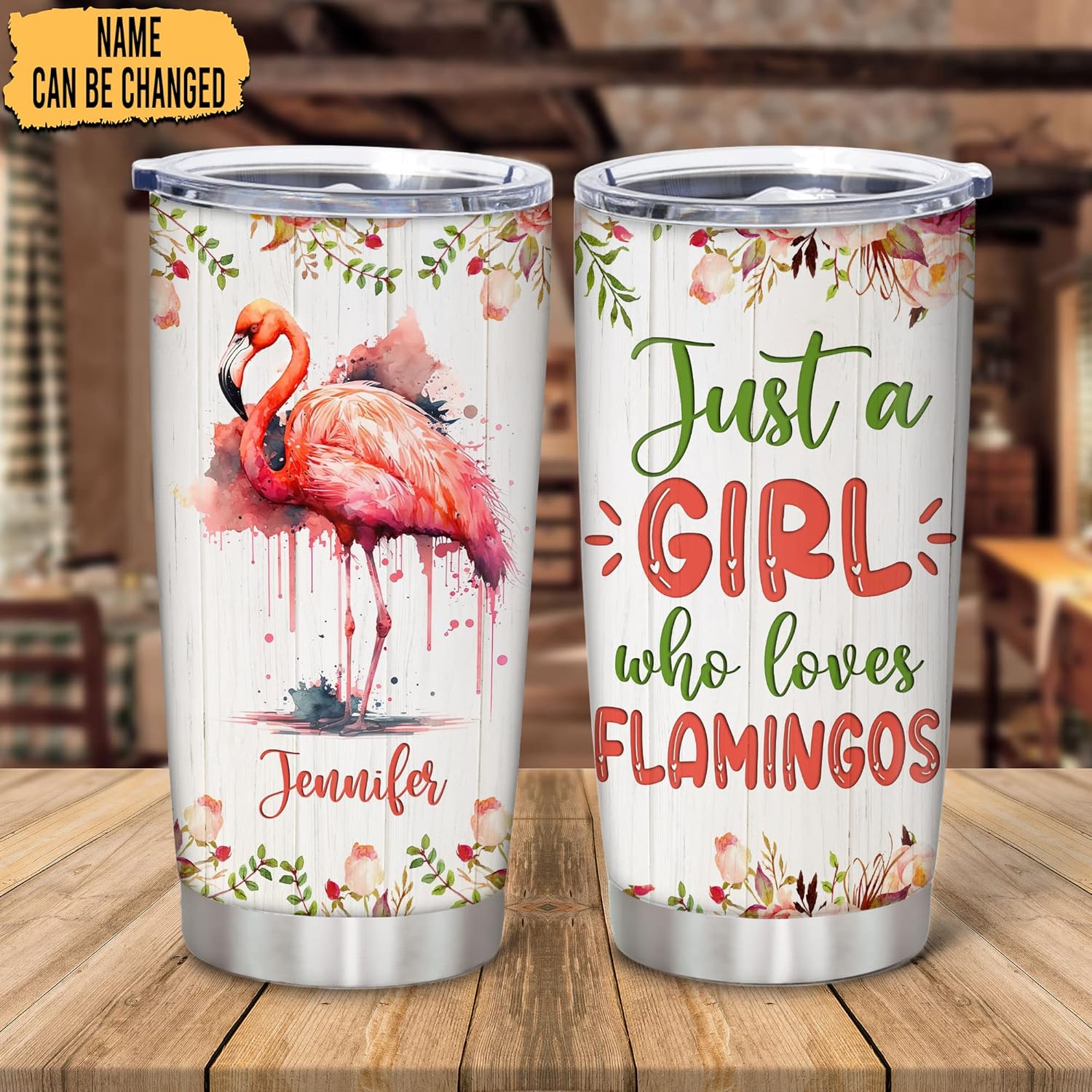 Hyturtle Flamingo Lover Custom Name 20oz Tumbler With Lid