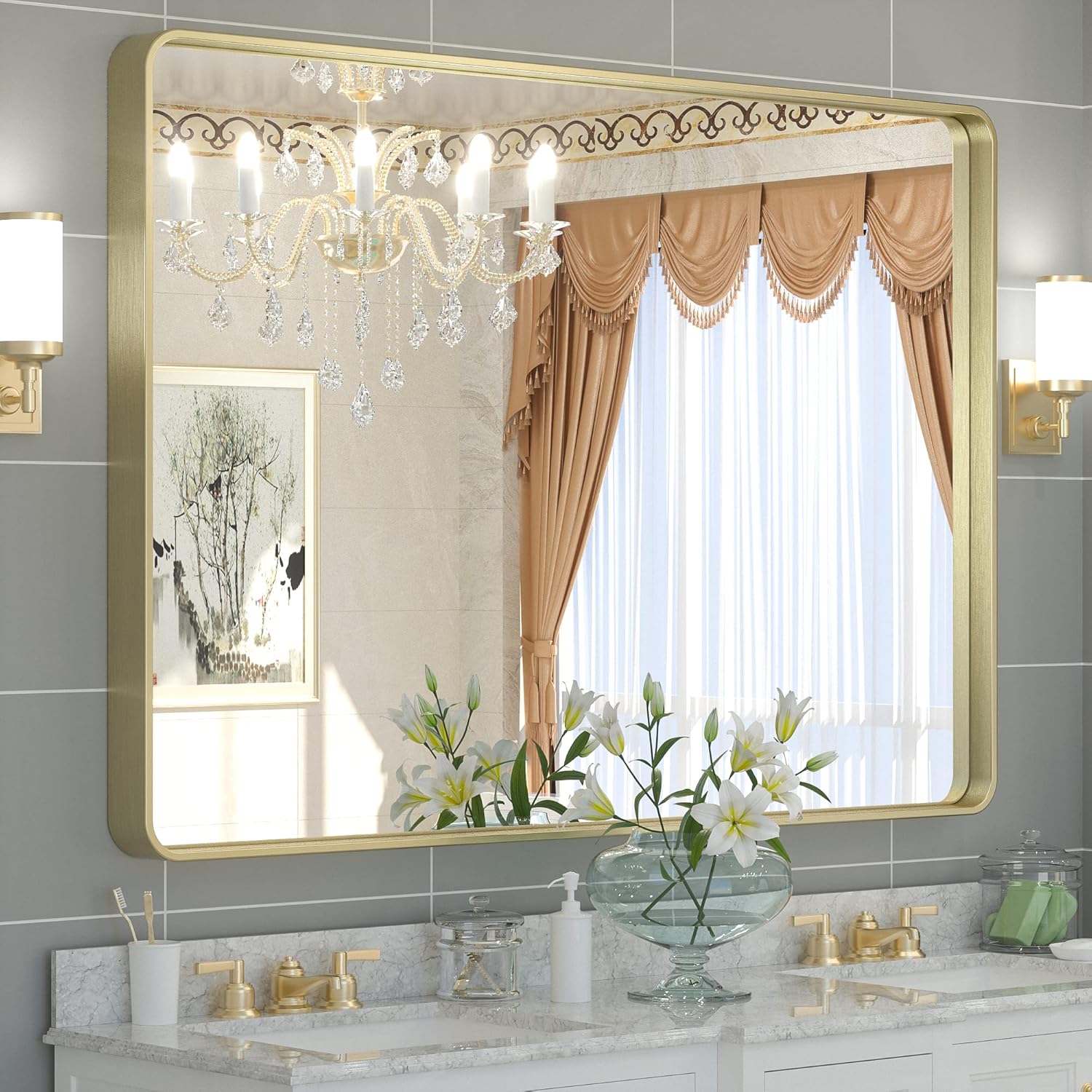TETOTE 48 x 36 Inch Gold Bathroom Mirror 1