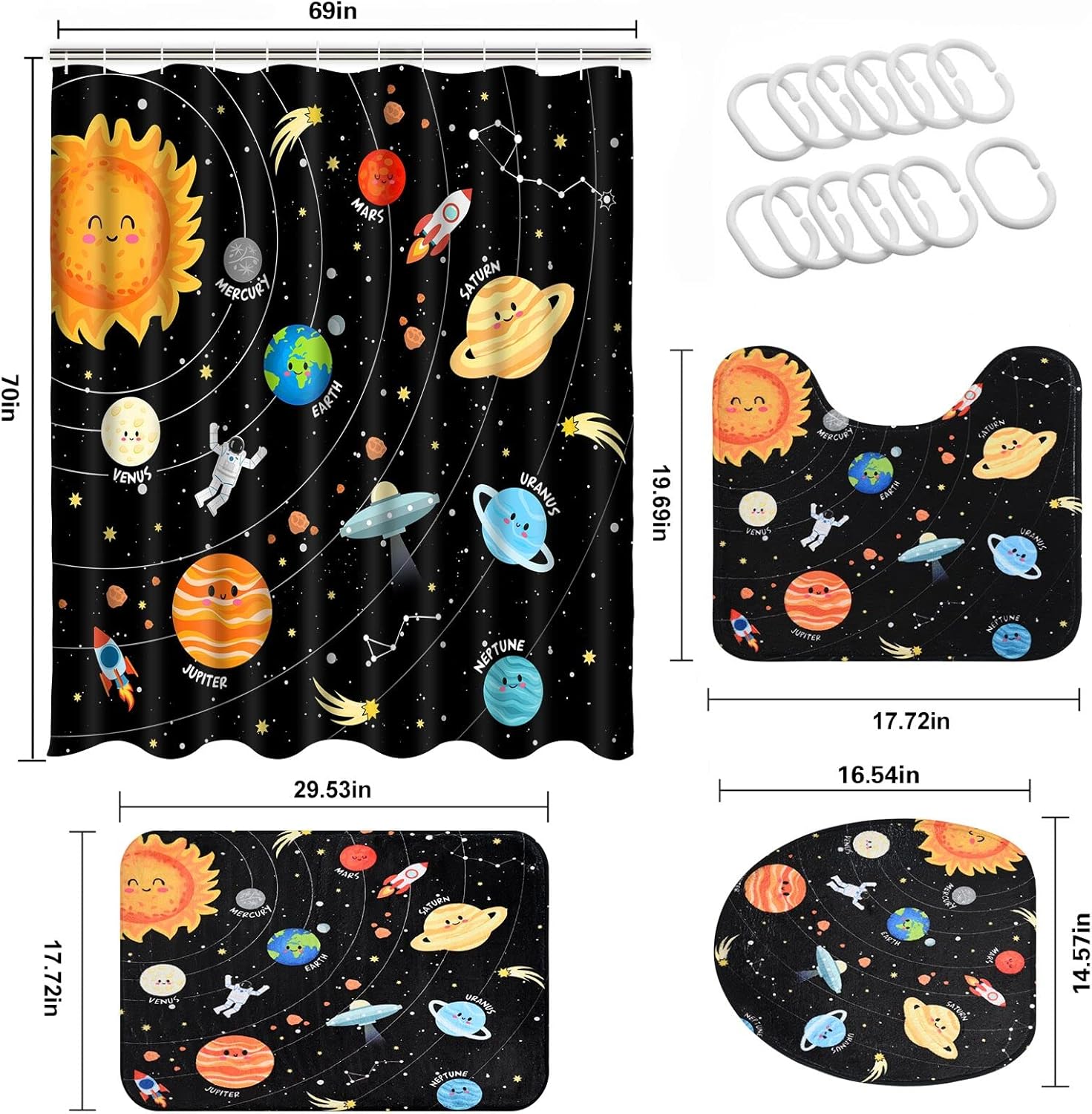 Alishomtll 4 Pcs Black Space Kids Bathroom Set
