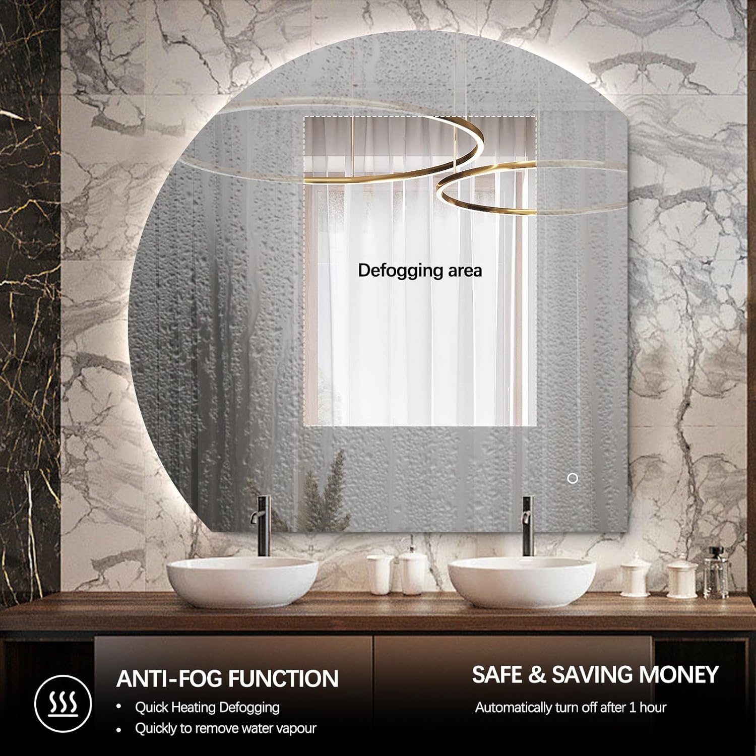 Niccy 43 Inch Half Moon LED Mirror for Bathroom