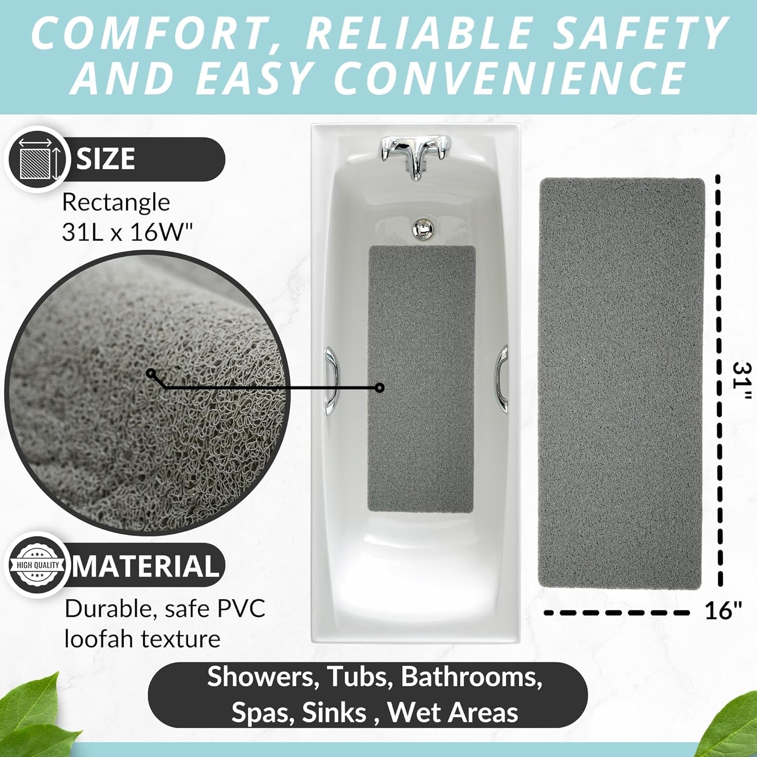 ENKOSI Non-Slip Bathtub Mat - 31x16 Gray