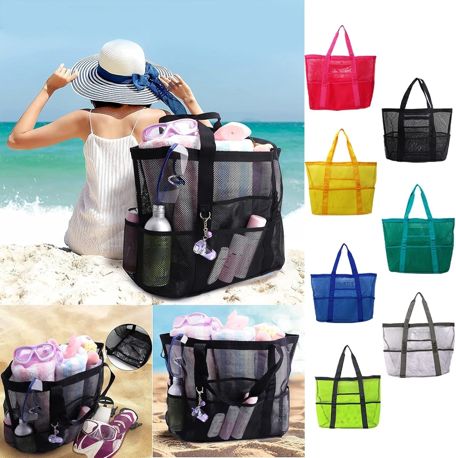 Portable Mesh Shower Caddy with 8 Pockets Black