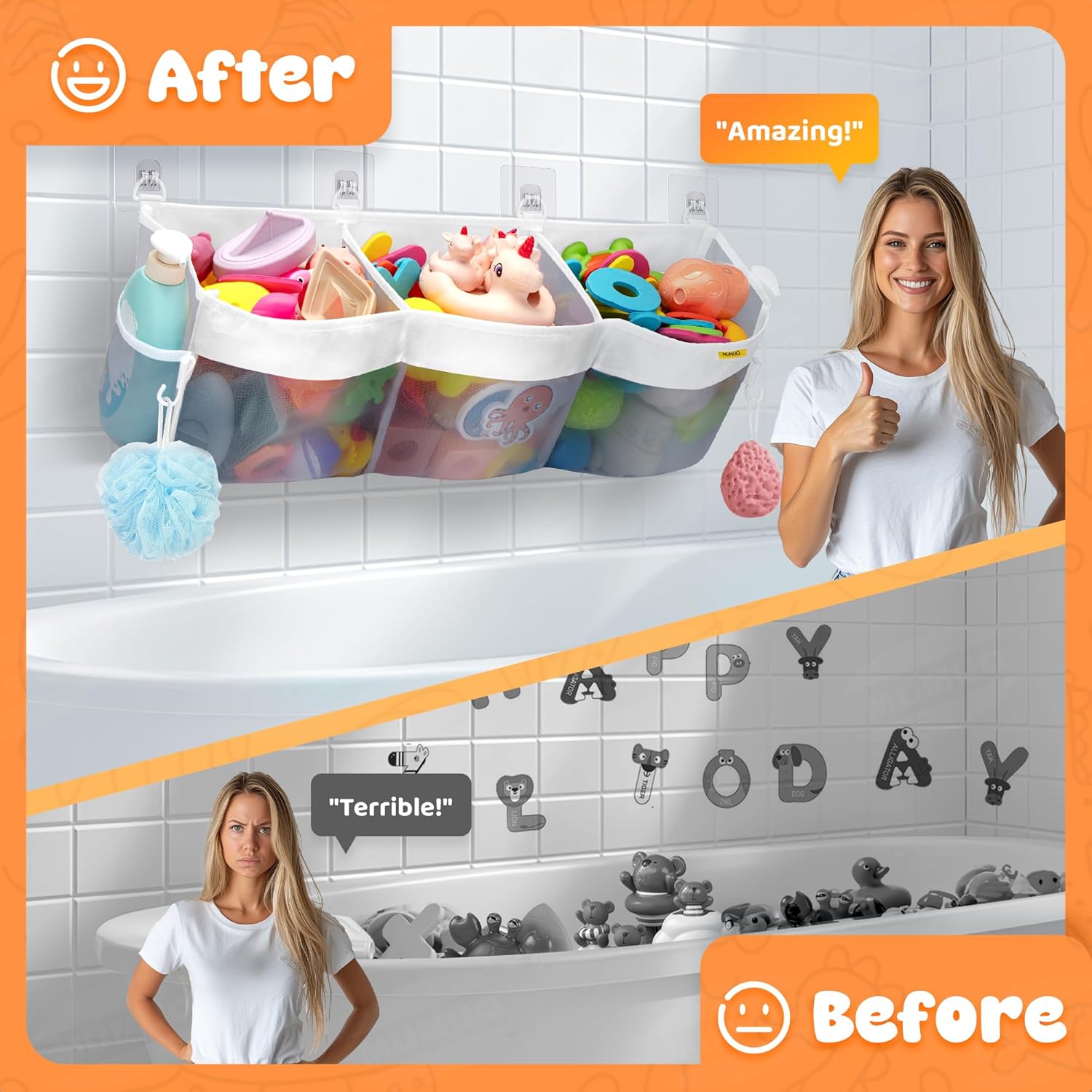 MUMUQ 3 Compartment Bath Toy Storage Bag 1