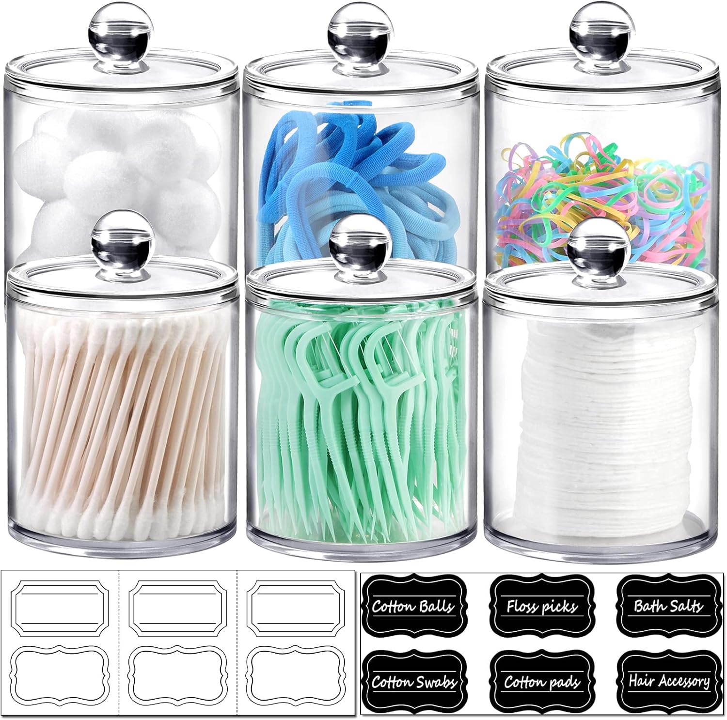 SheeChung 6 Pack Qtip Dispenser Clear Acrylic Jars