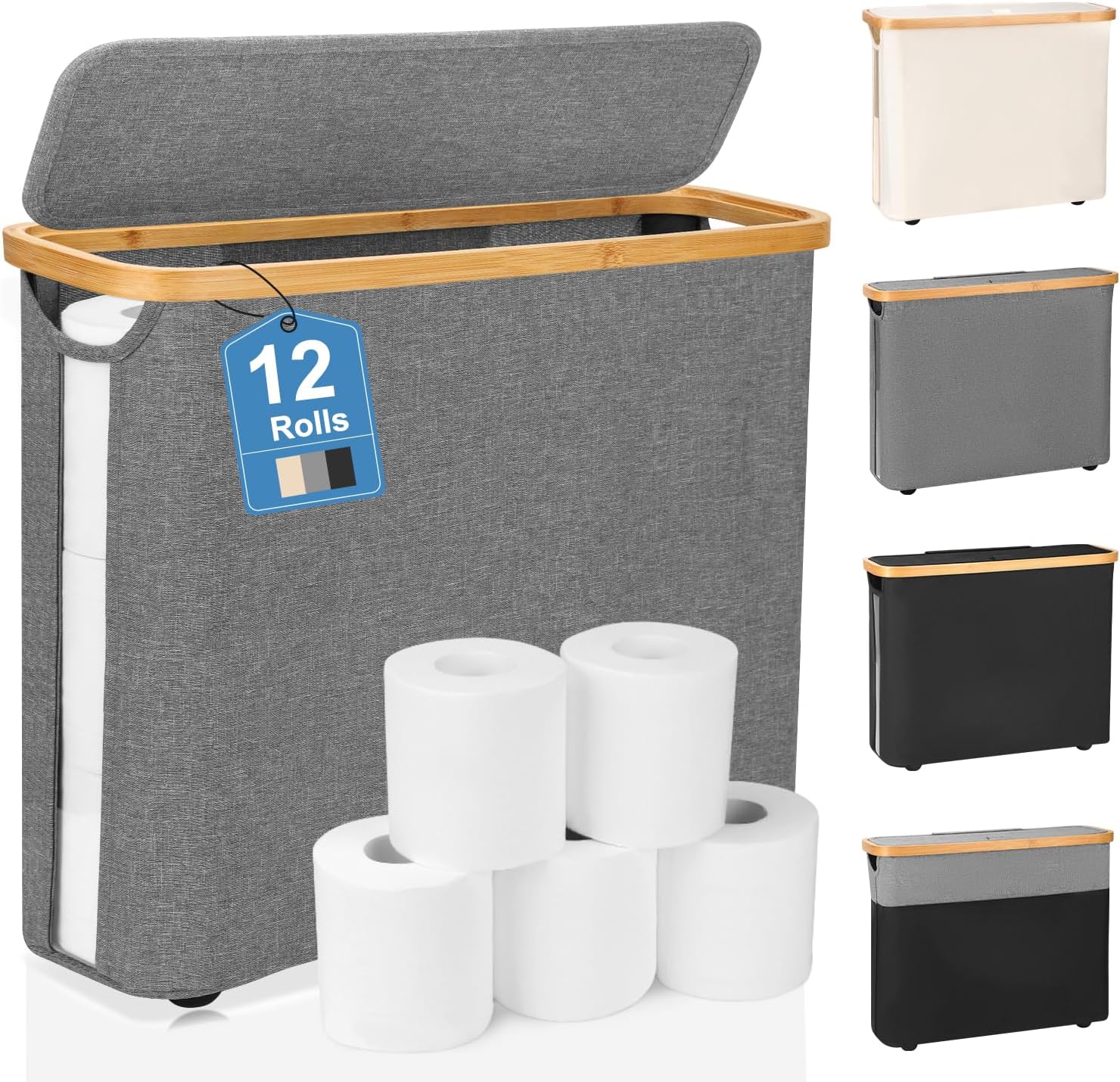 TACGEA Toilet Paper Storage Basket with Lid Gray