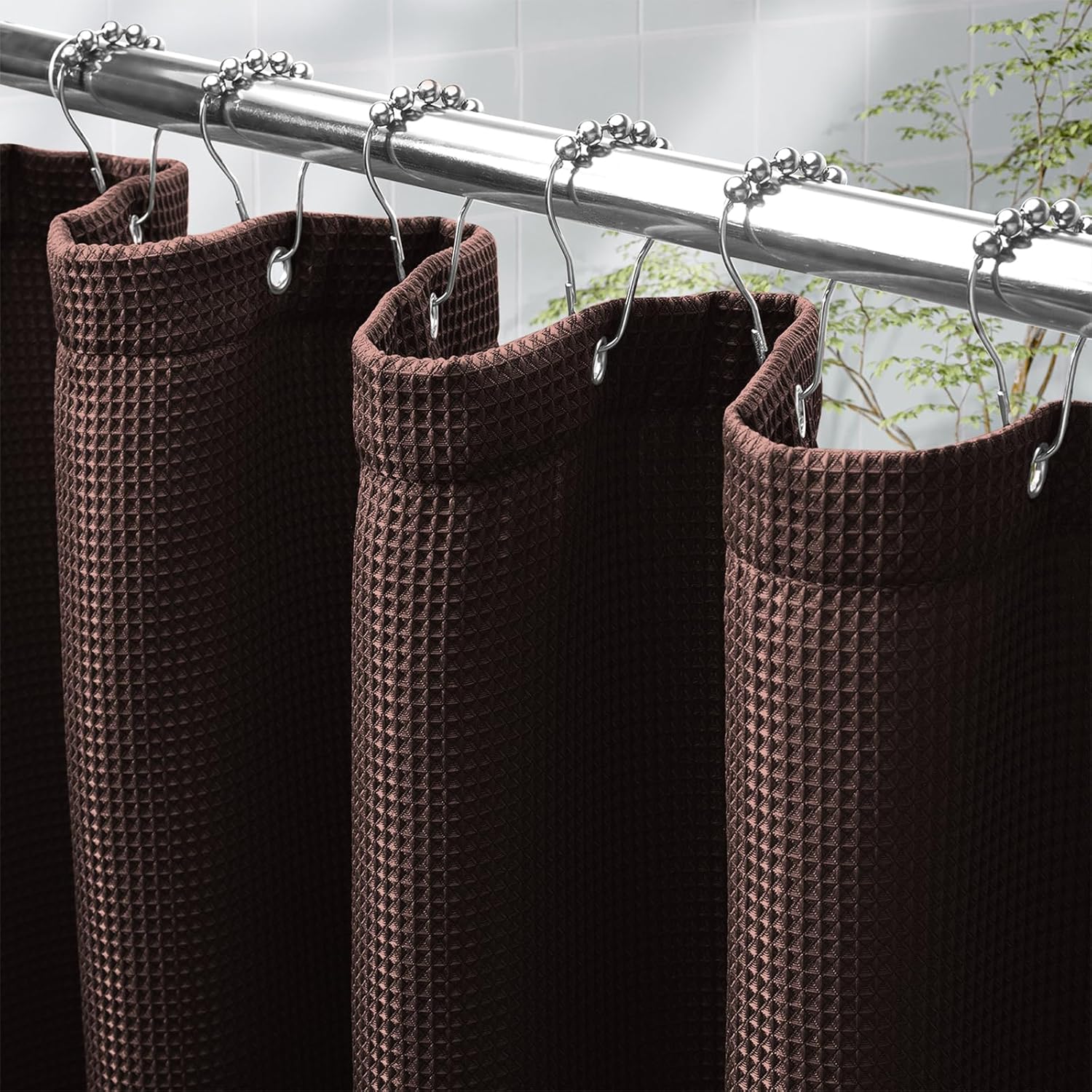 AmazerBath Brown Waffle Shower Curtain 72x72 Inches Heavy Duty 240GSM
