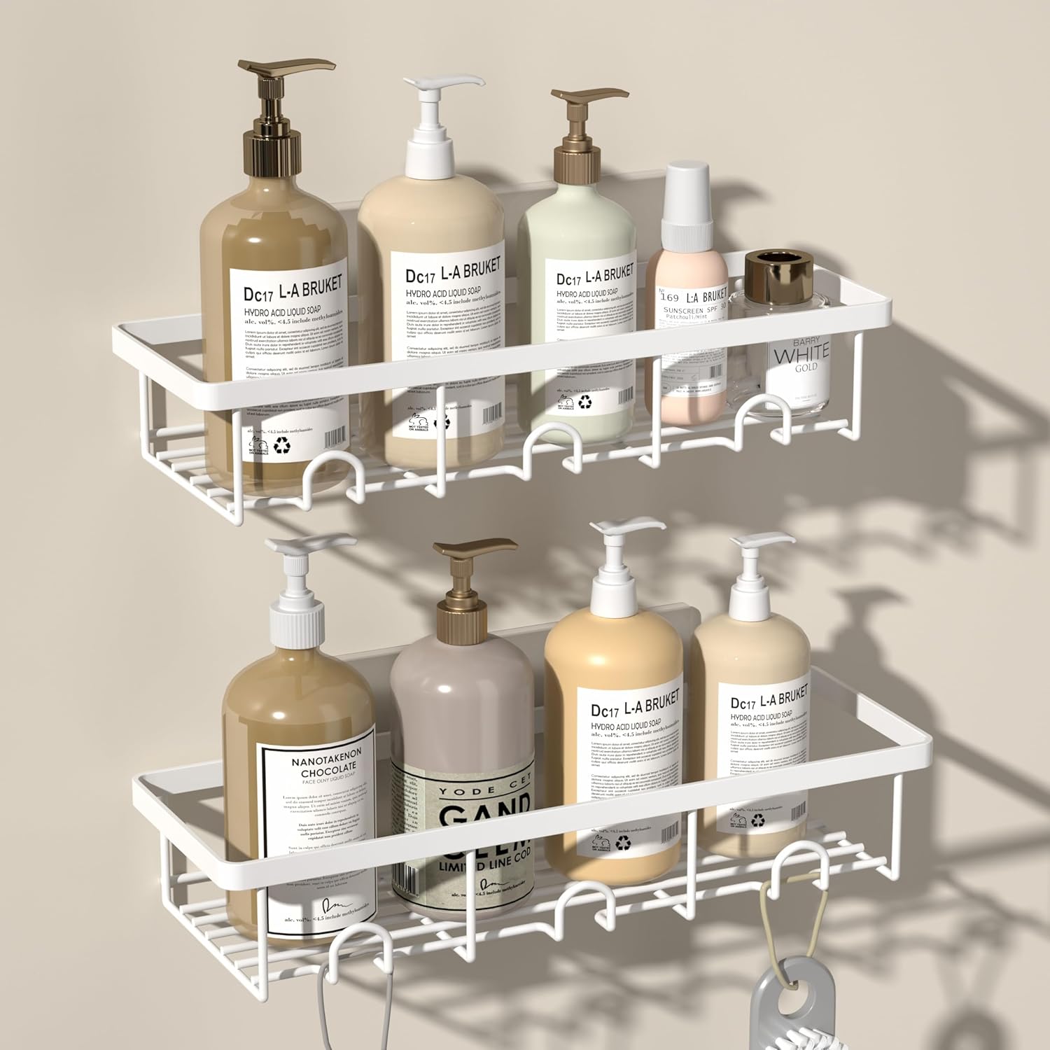 Oasiteege White Shower Caddy 2-Pack Adhesive Organizer