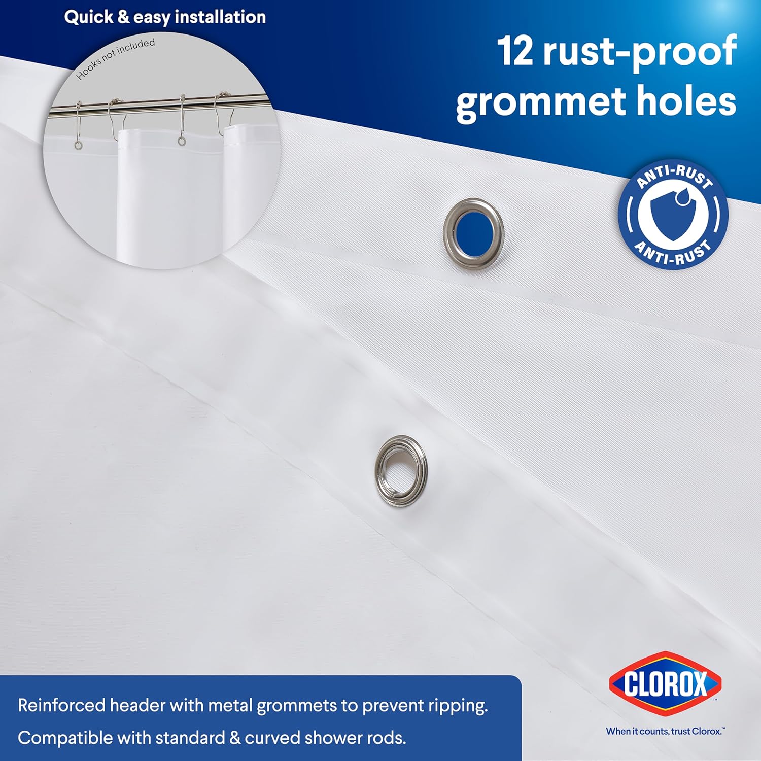Clorox Premium White Shower Curtain Liner 70x72