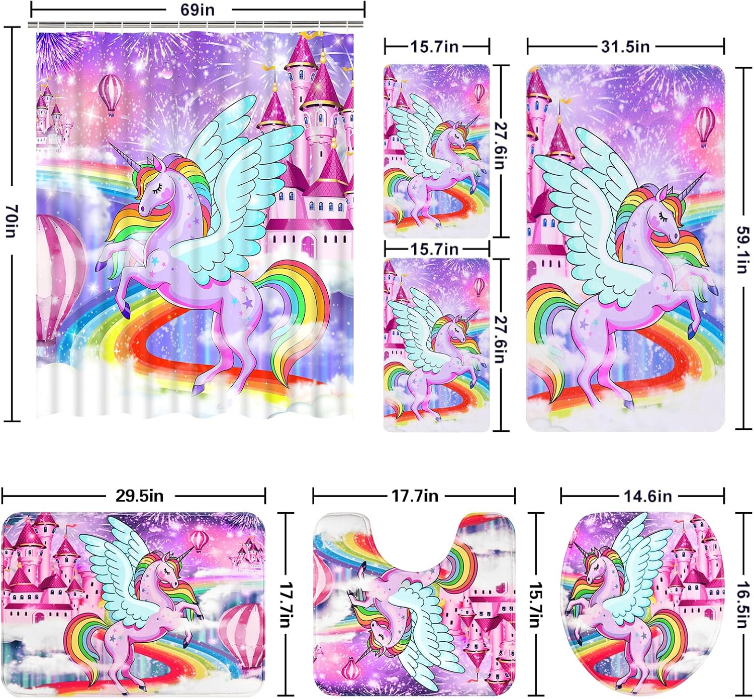 Alishomtll 7 Pcs Unicorn Girls Bathroom Set