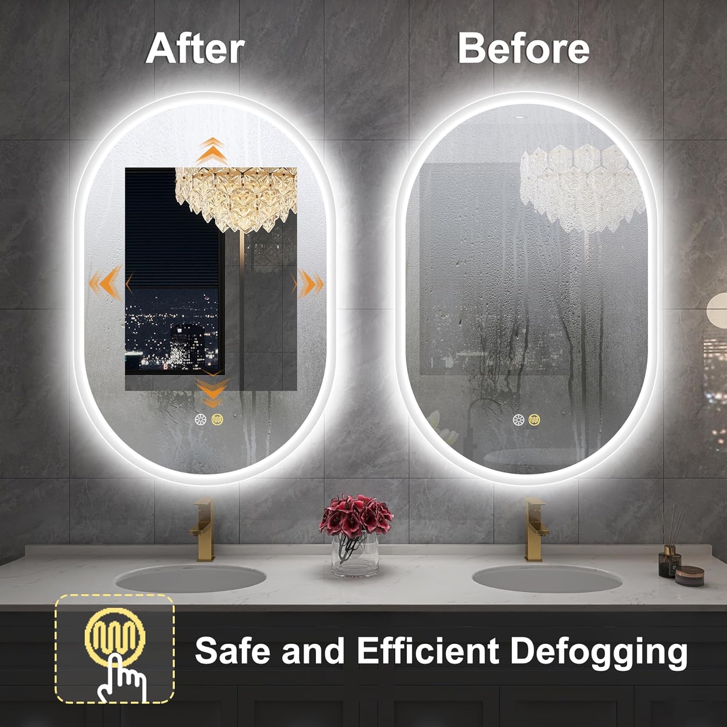 Sbagno 20x36 Inch Oval LED Mirror with Lights and Memory Function