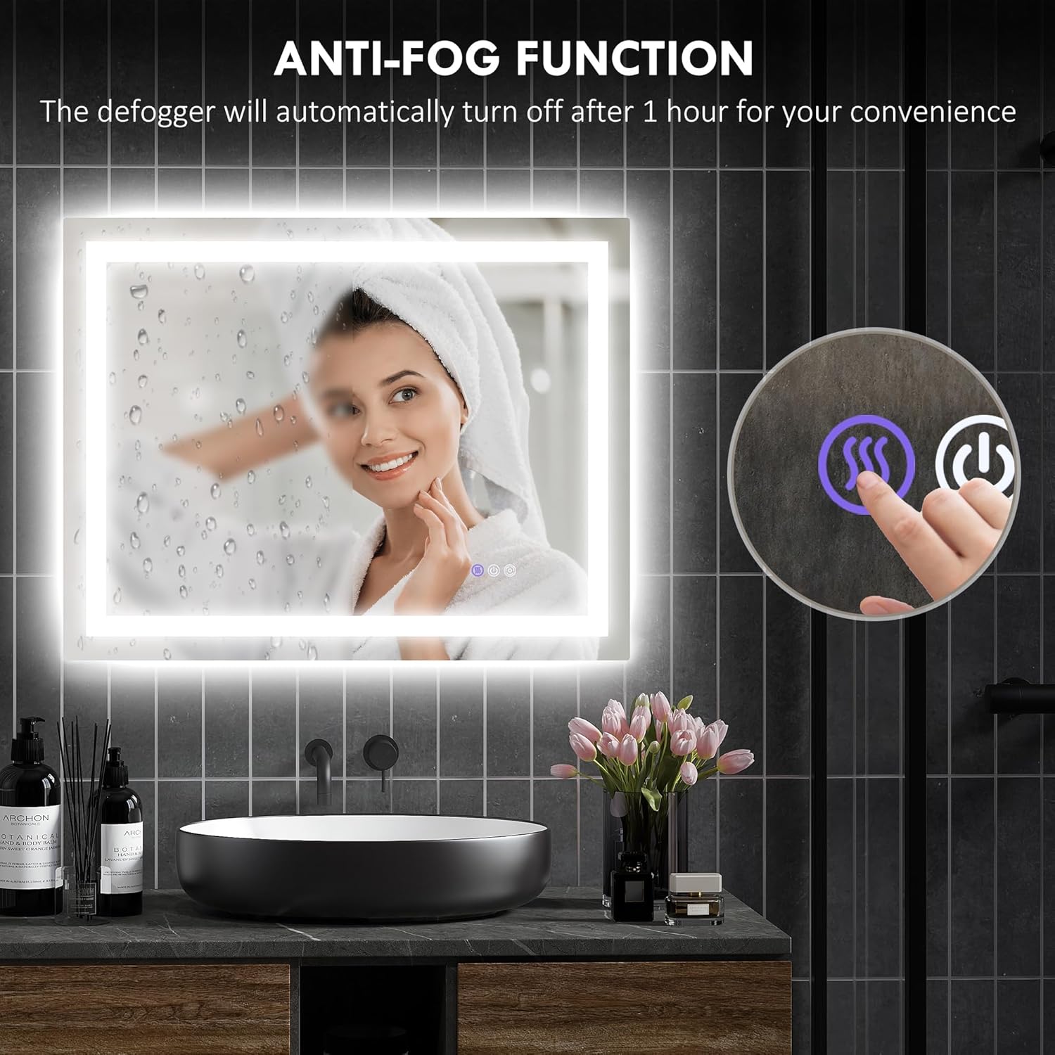 HOMCOM 35x28 Inch Dimmable LED Bathroom Mirror with Lights
