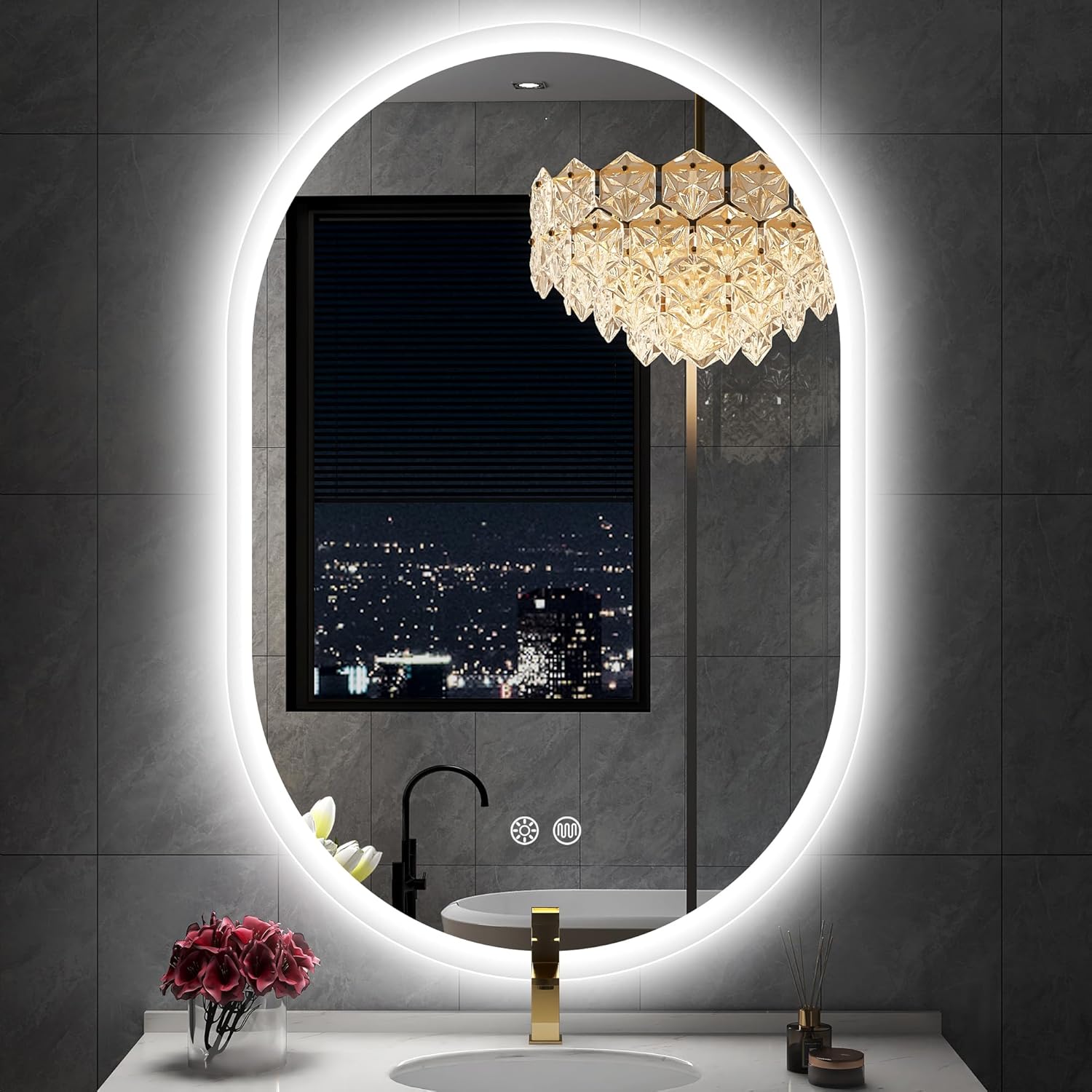Sbagno 20x36 Inch Oval LED Mirror with Lights and Memory Function