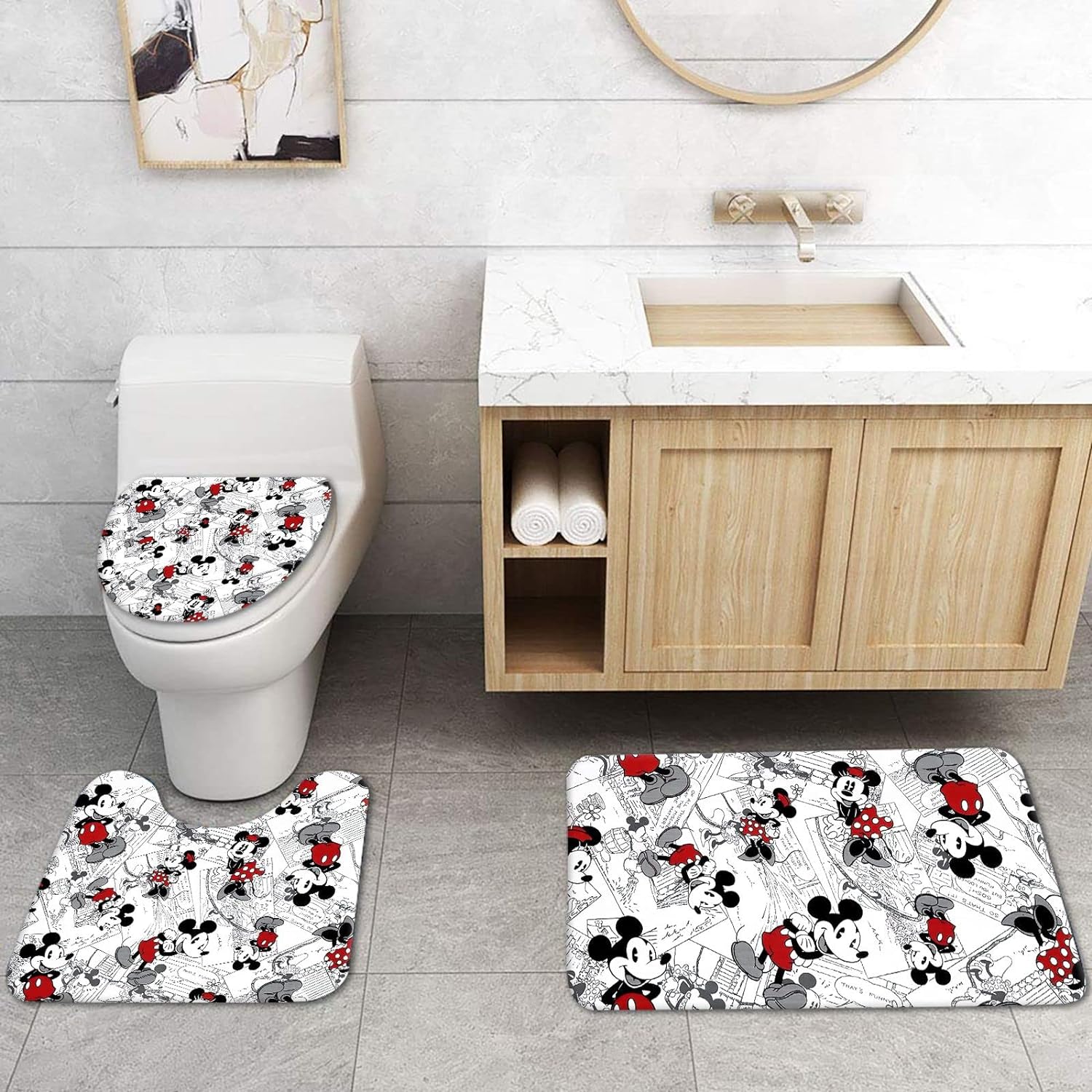 4Pcs Shower Curtain Set with Non-Slip Rugs and Bath Mat