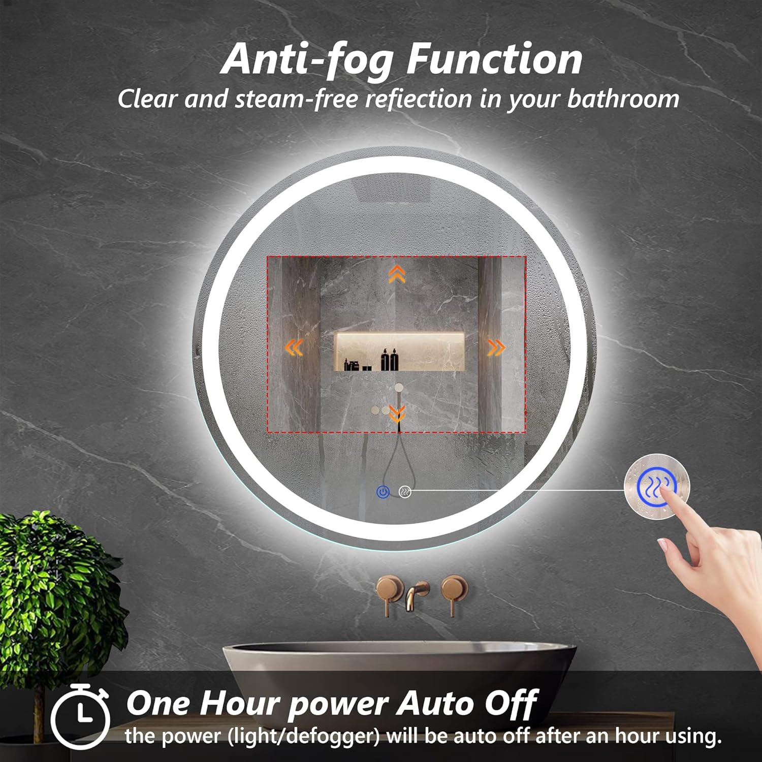 TATU 24 Inch LED Round Backlit Vanity Mirror 1