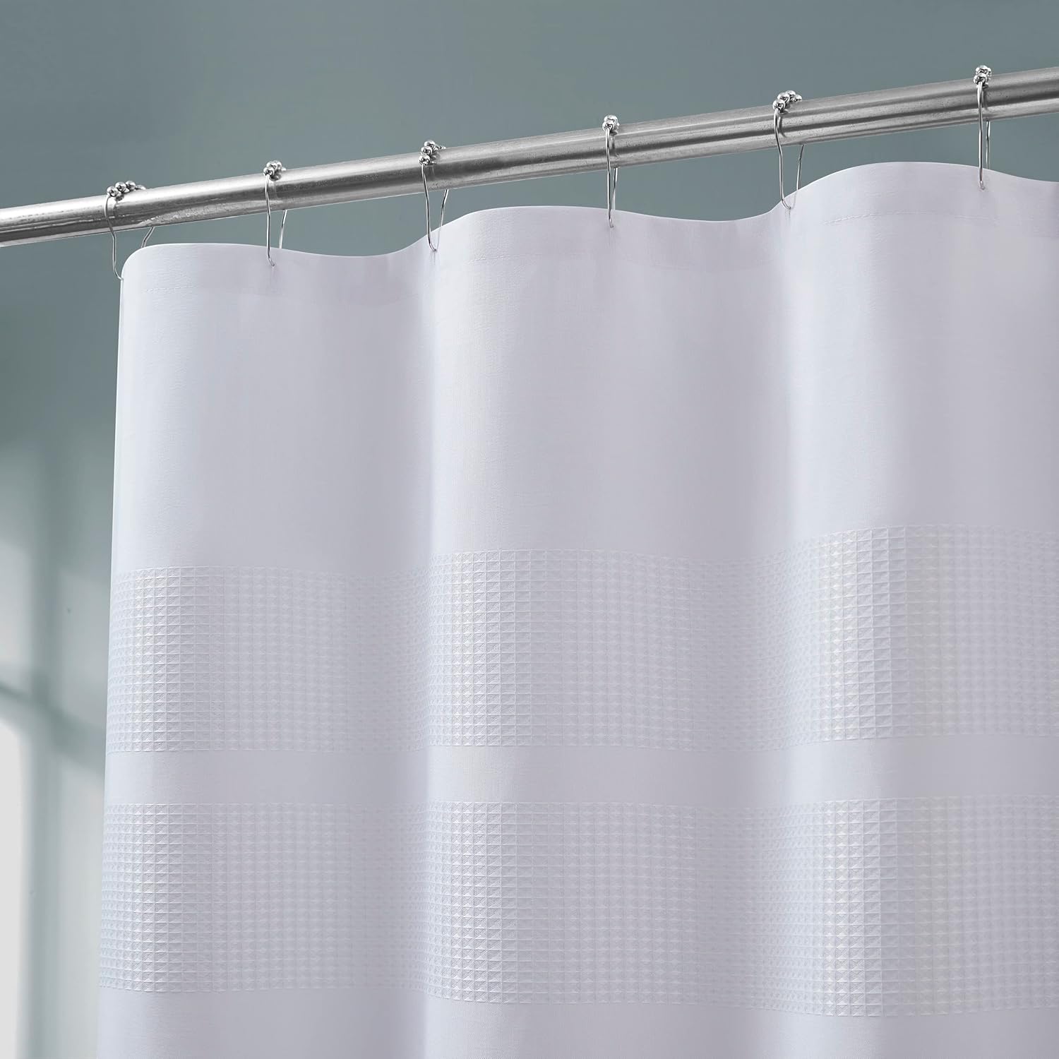 LinenZone Waffle Shower Curtain 70x72 White Stripes