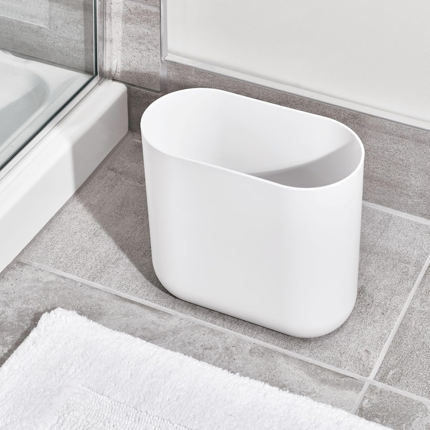 iDesign Slim Oval Plastic Trash Can - White