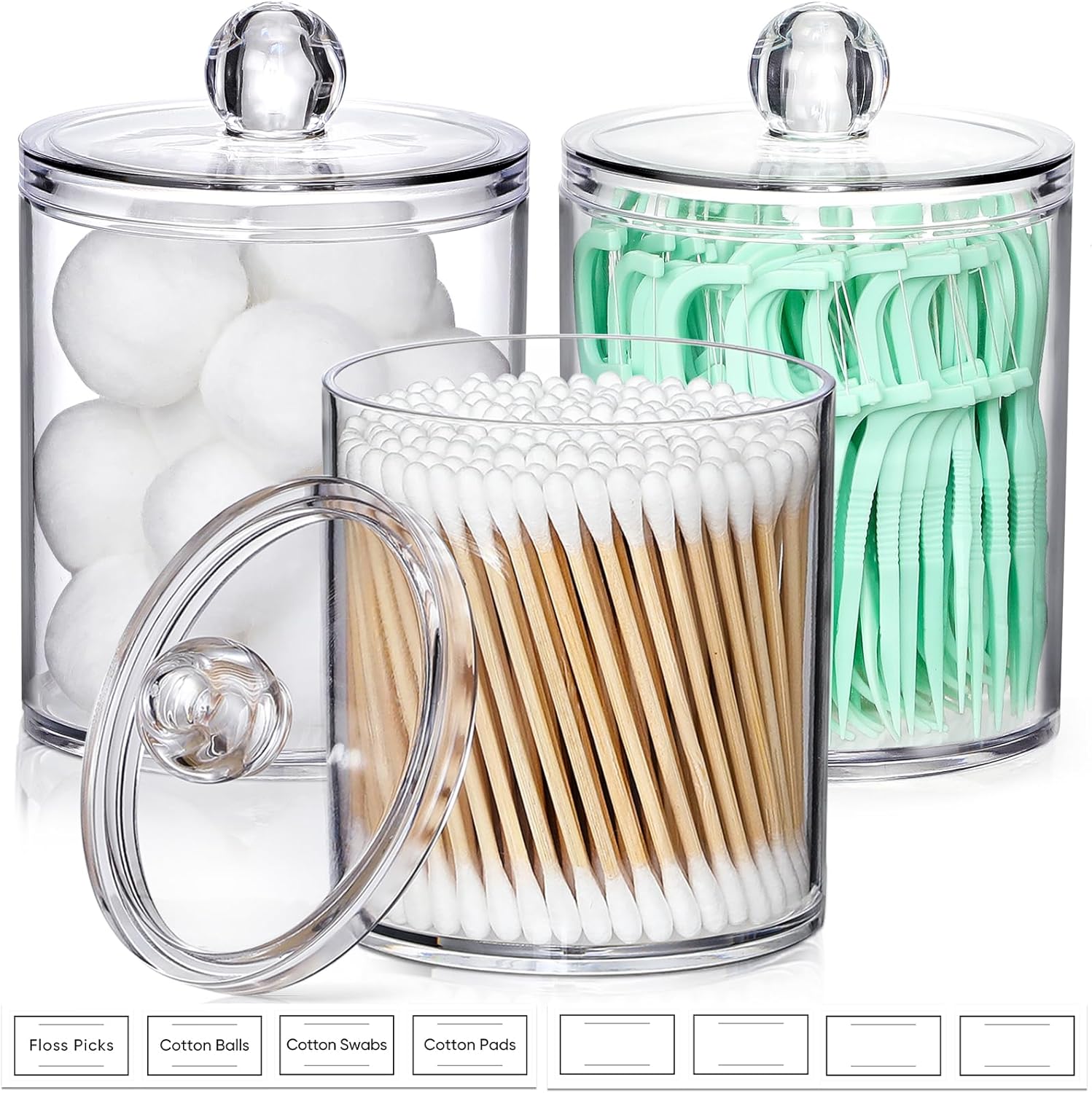 AOZITA 3 Pack Acrylic Q-Tip Holder Dispenser Set