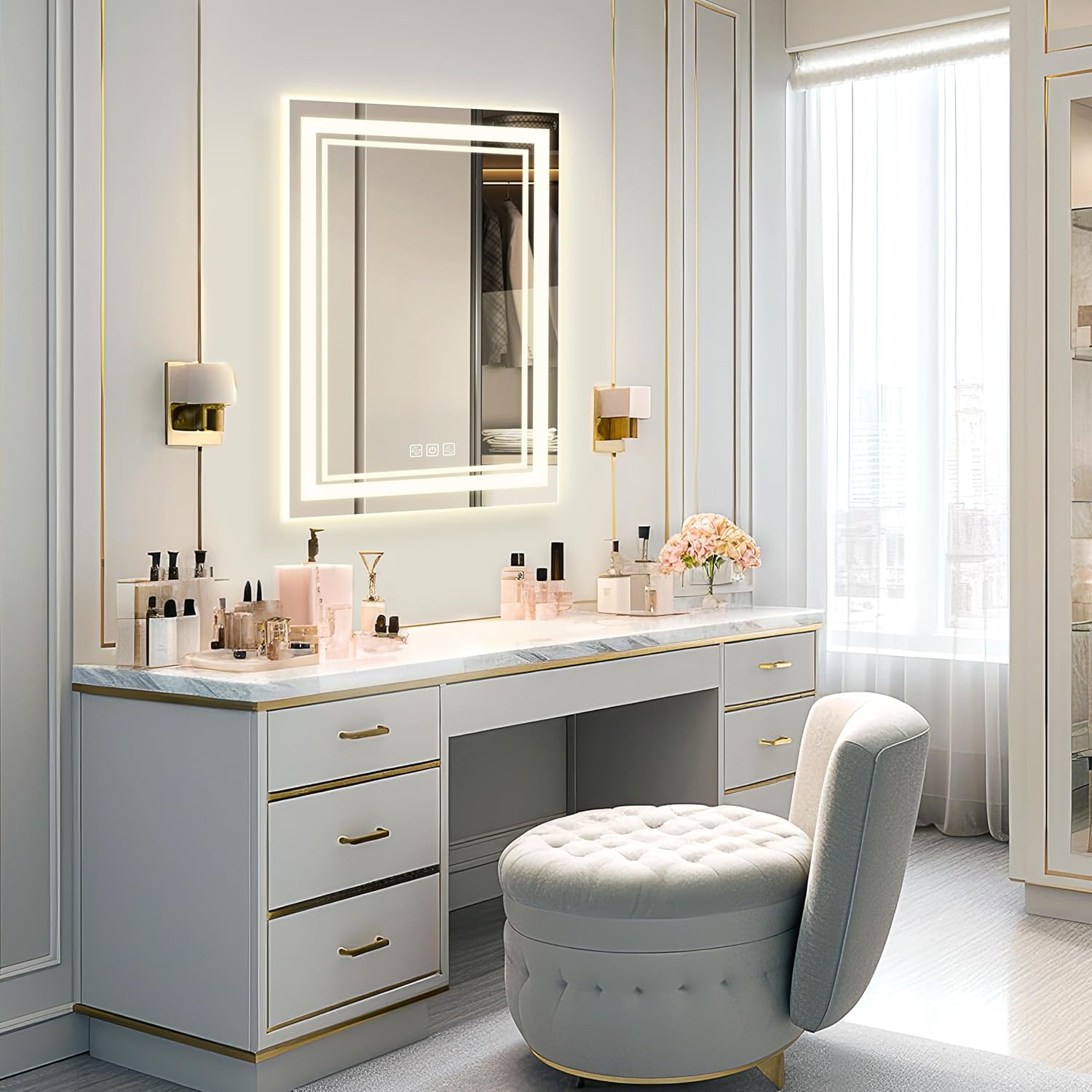 Silumin 32x24 LED Wall Mirror with Defog and Dimmable Light