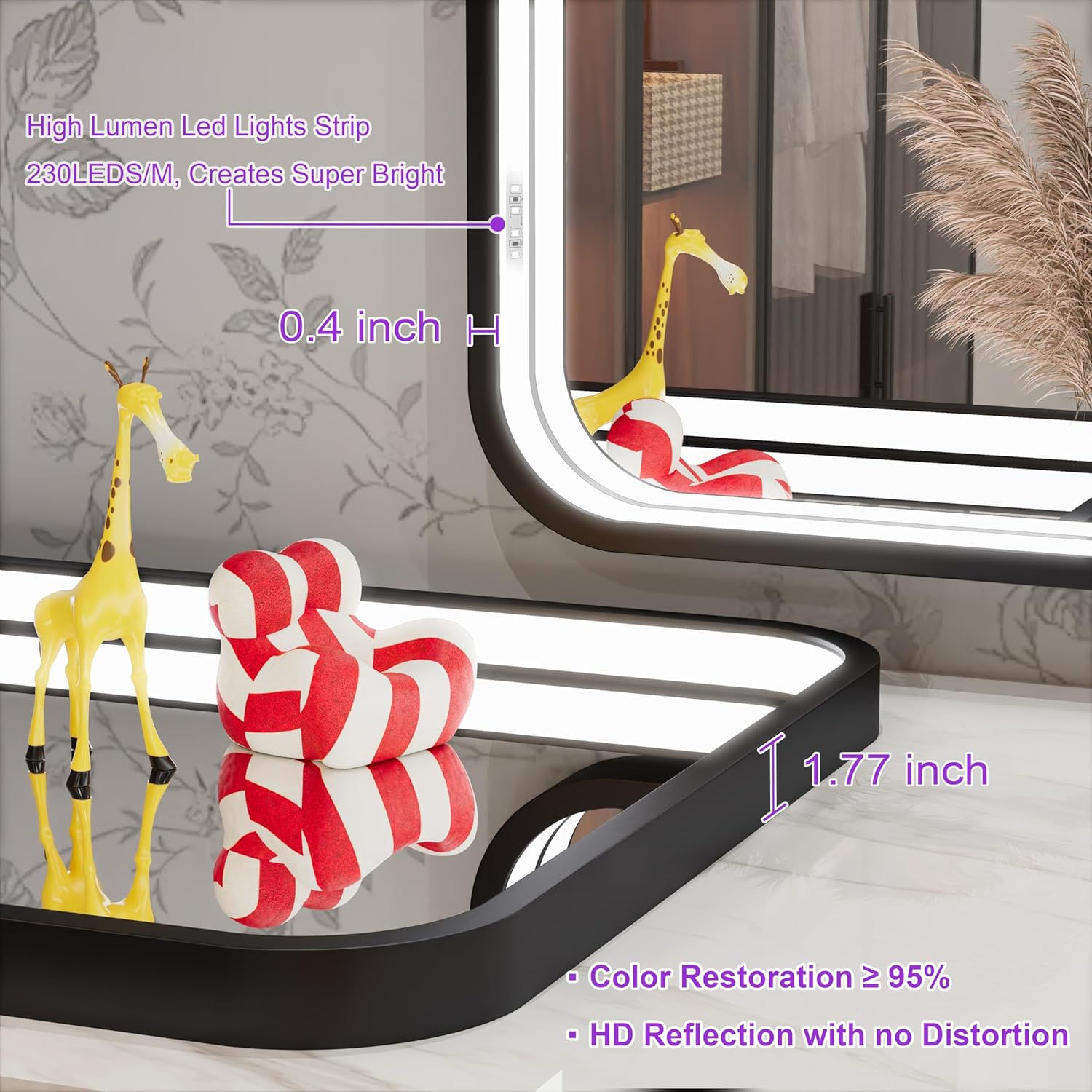 24x32 Inch Dimmable LED Mirror with Anti-Fog and Frame