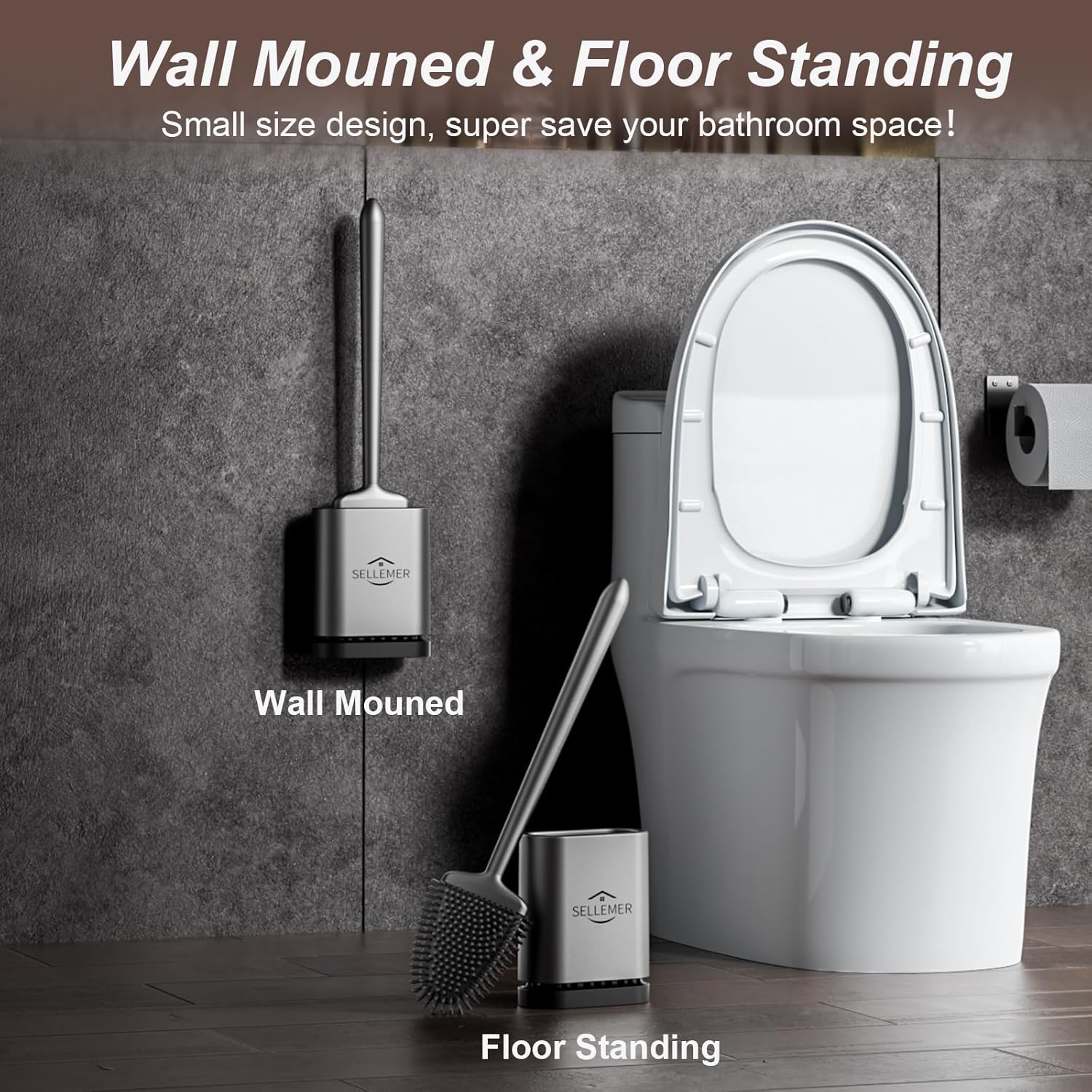 Sellemer Toilet Brush with Silicone Bristles and Holder