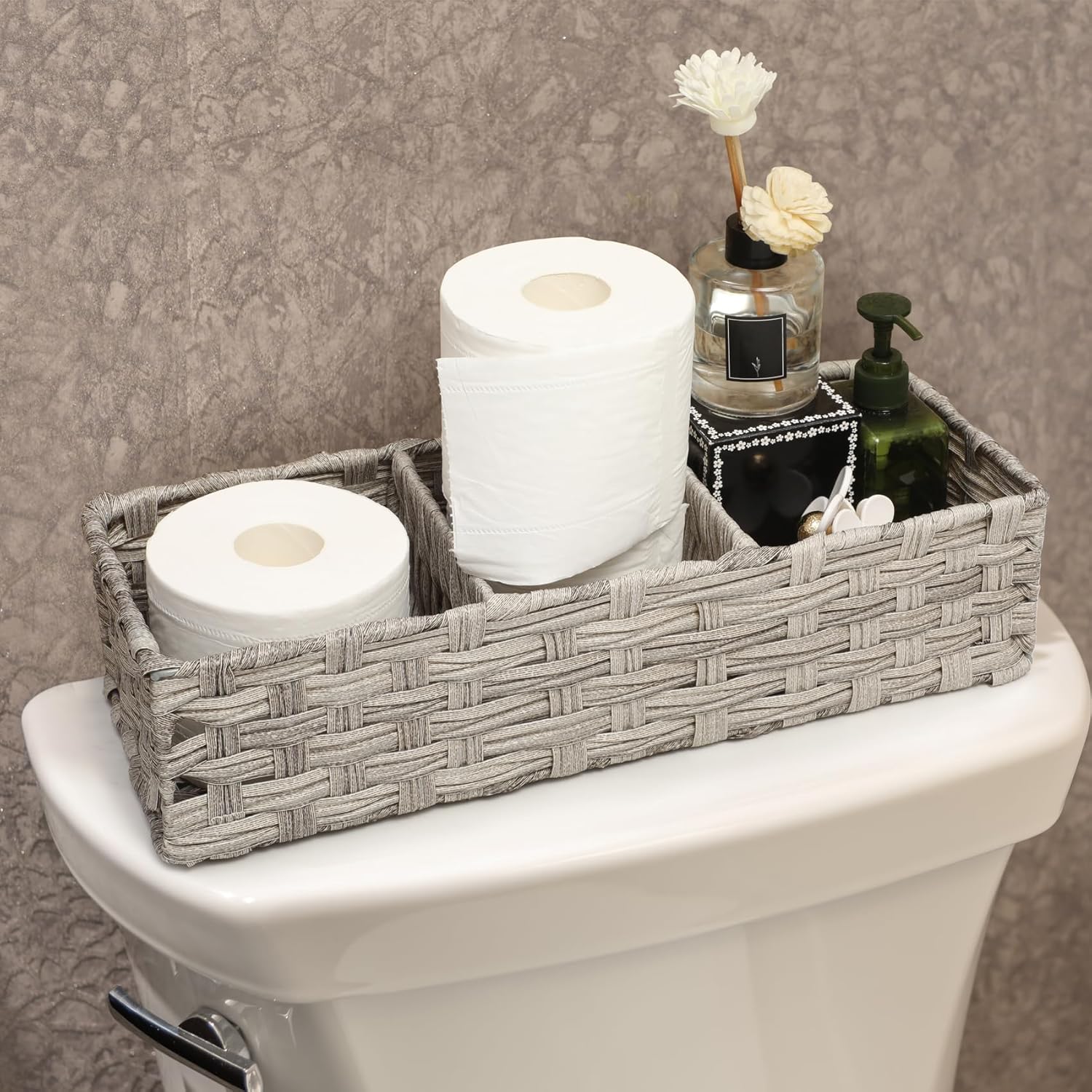 AOZITA Toilet Paper Basket with Larger Compartments