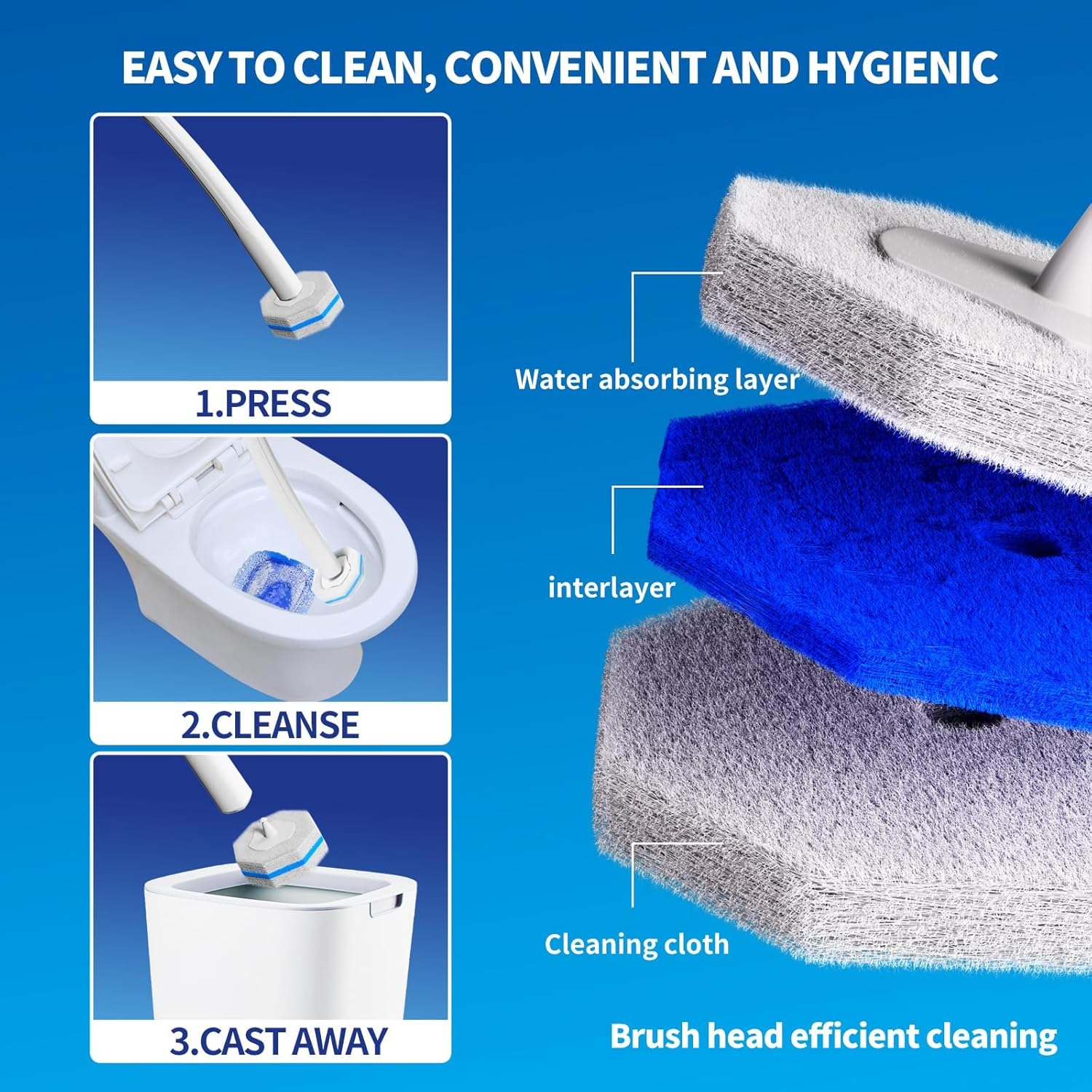 Hohoky Disposable Toilet Brush with 50 Refills and Wall Mount Holder