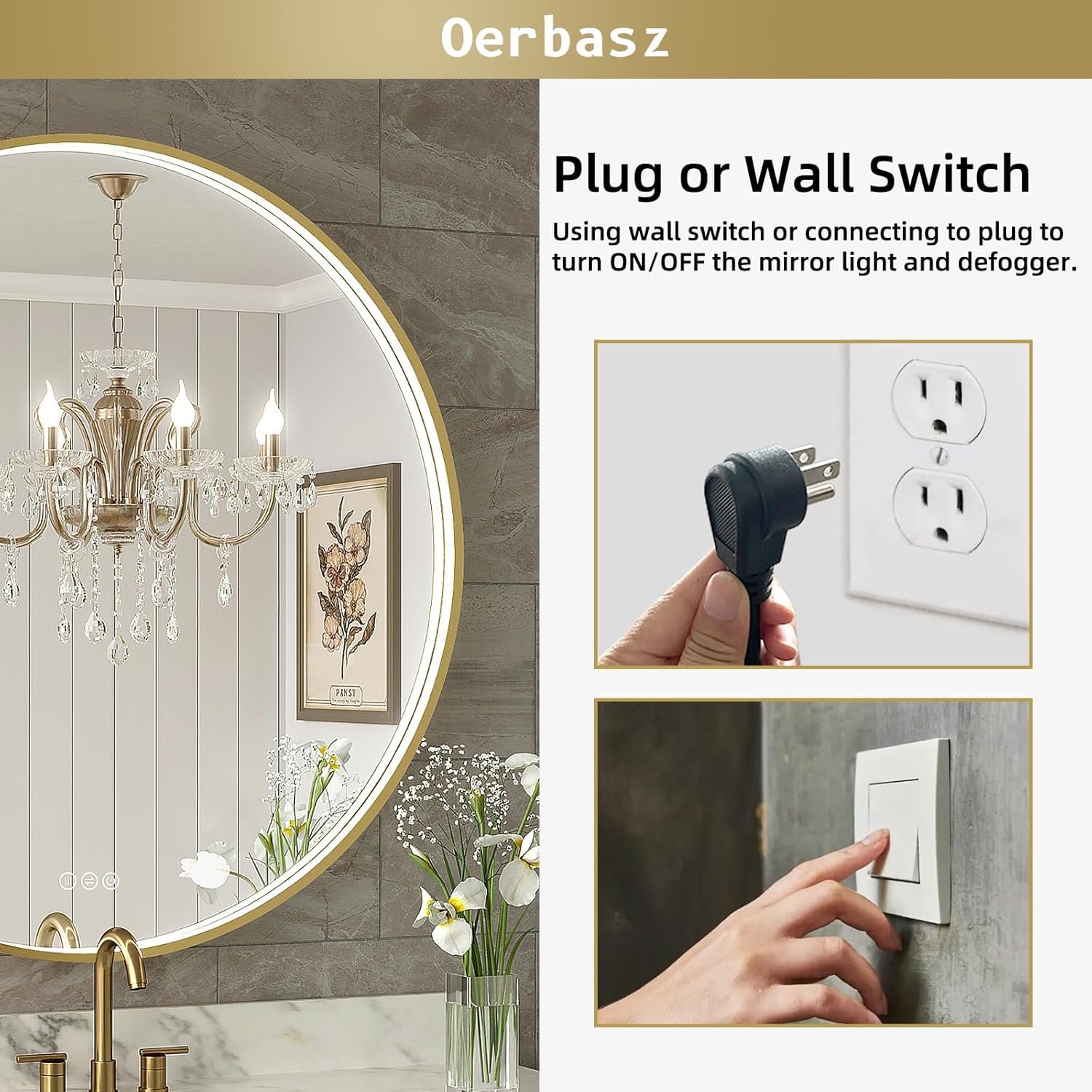 Oerbasz 32 Inch Gold Framed LED Bathroom Mirror 1