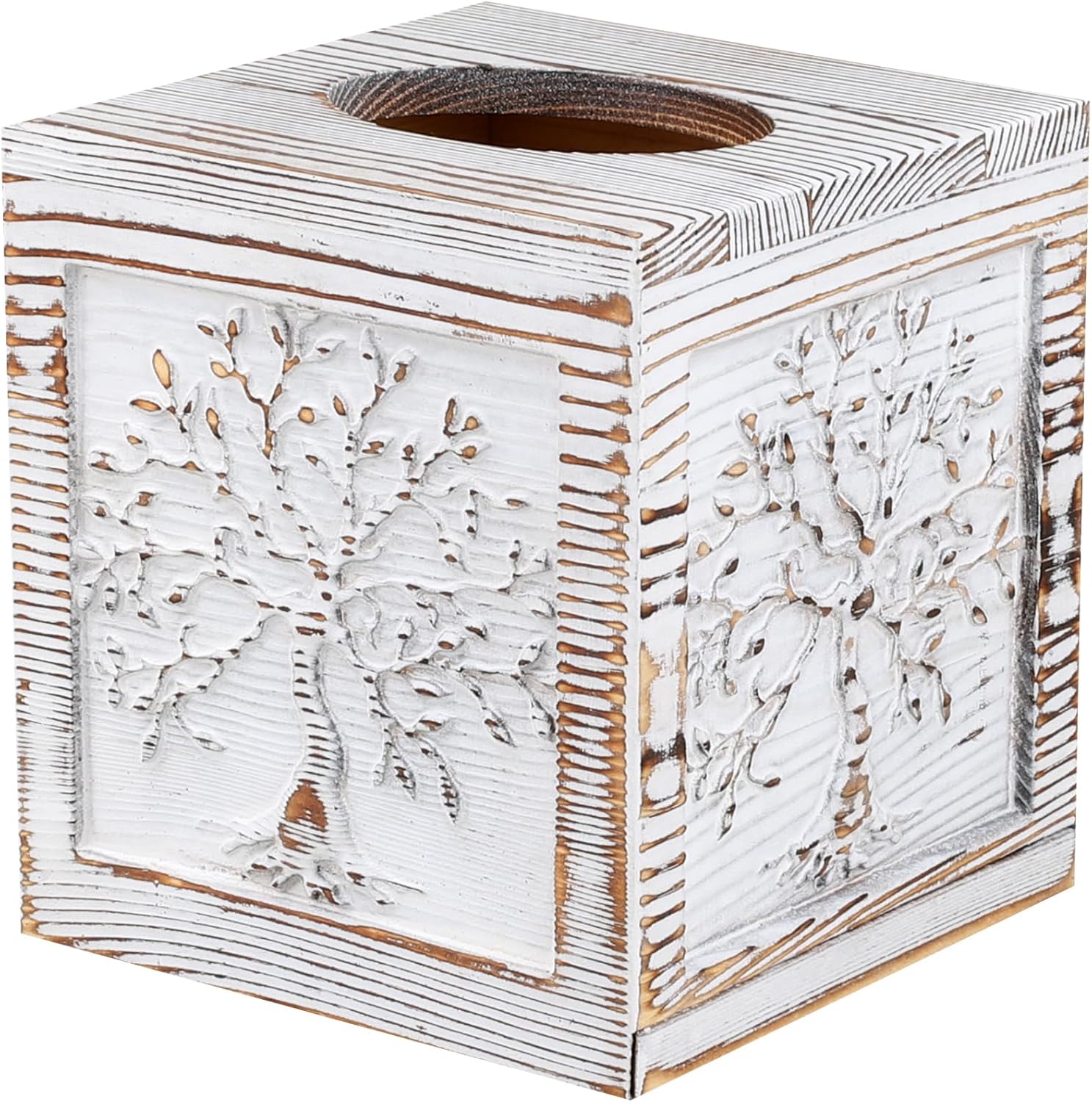 Ukwell Wood Carved Tissue Box Holder Tree of Life Design
