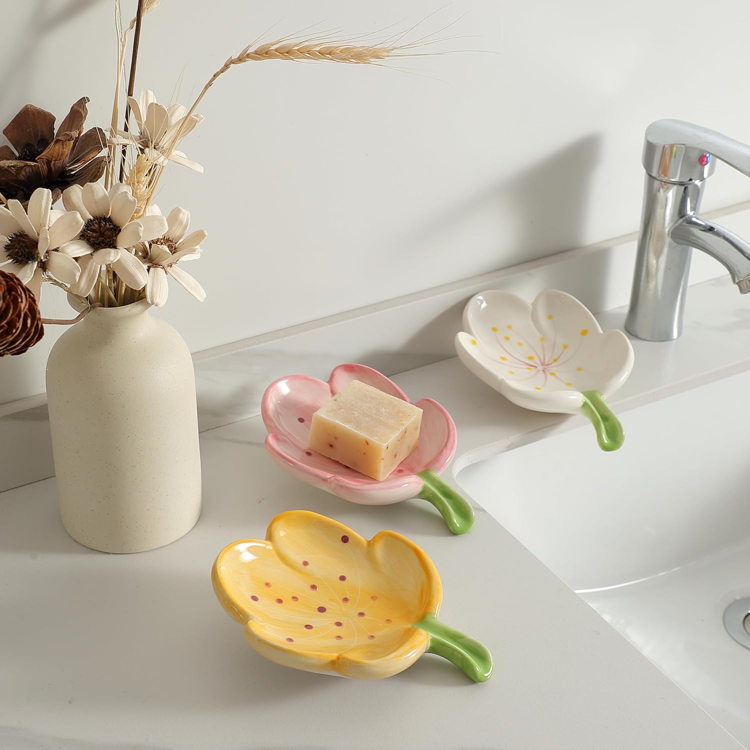 Ankah Decorative Ceramic Soap Dish Butterfly Shape Pink