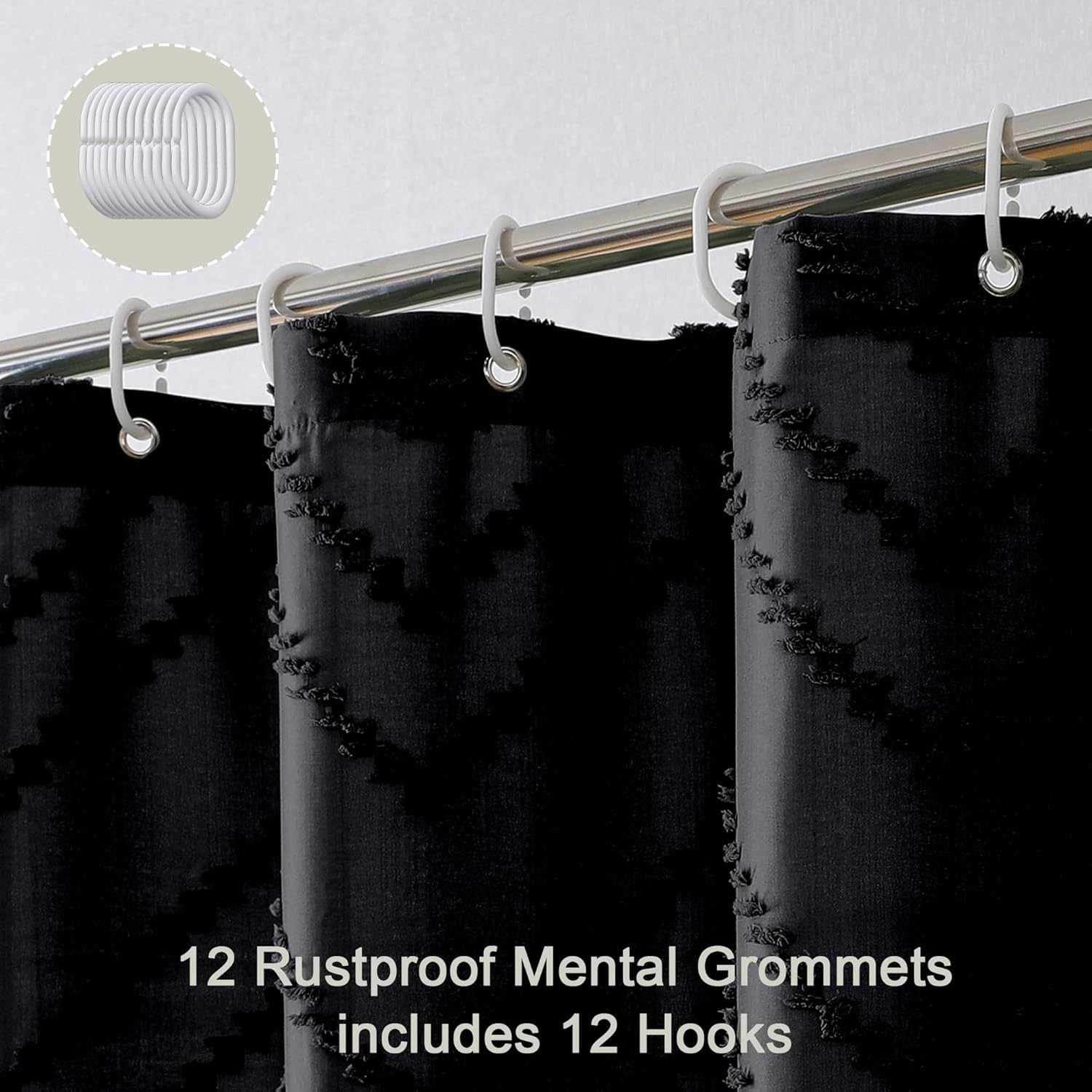 Chevron Extra Long Black Boho Shower Curtain 72x96